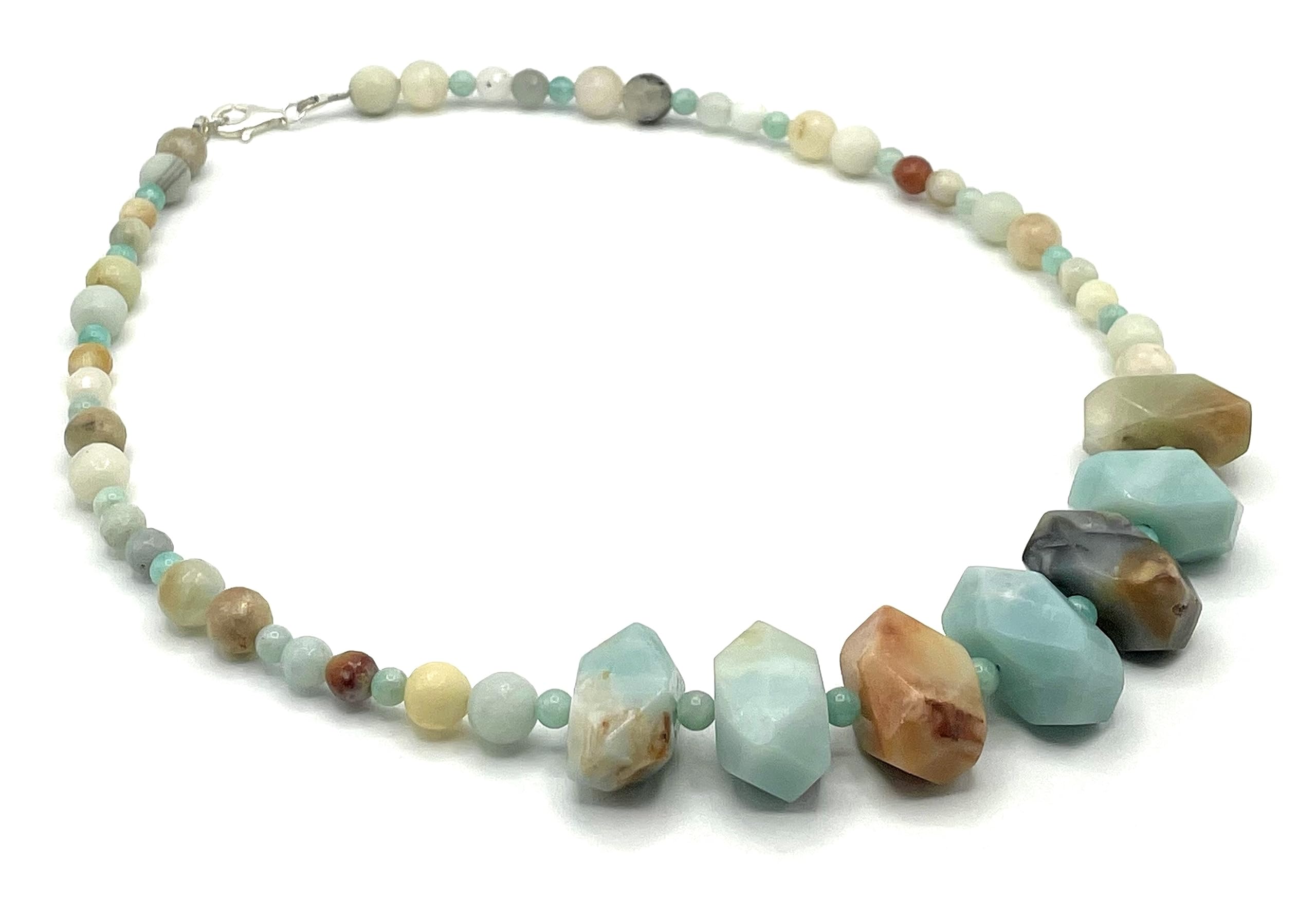 Collana con Pietre di Amazzonite Multicolor, Girocollo Grandi Pietre Turchesi, Gioielli Argento 925, Bijoux Italiani, Pietra di Marzo