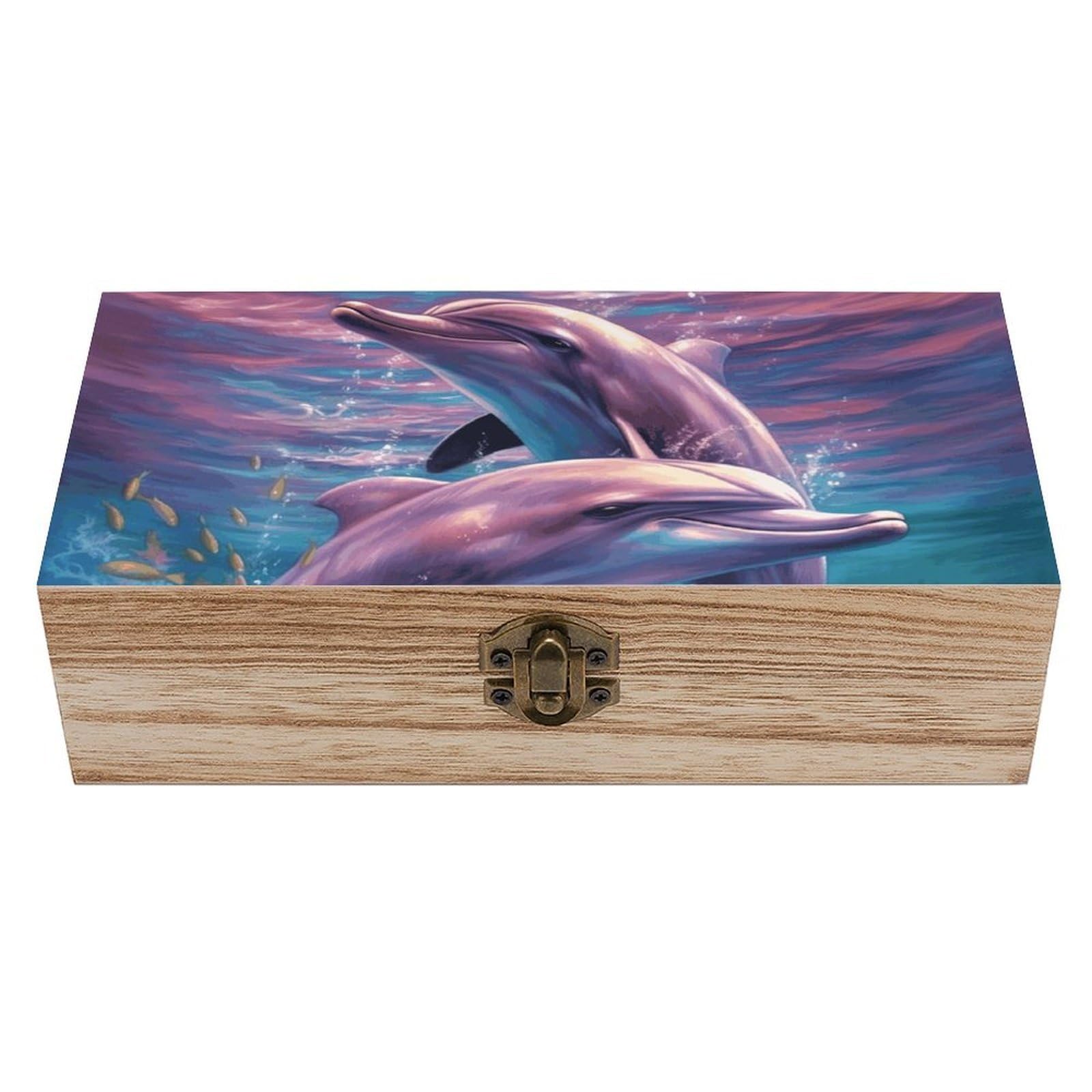 asbwuo Dolphins Art Wooden Keepsake Box Storage Boxes with Hinged Lid