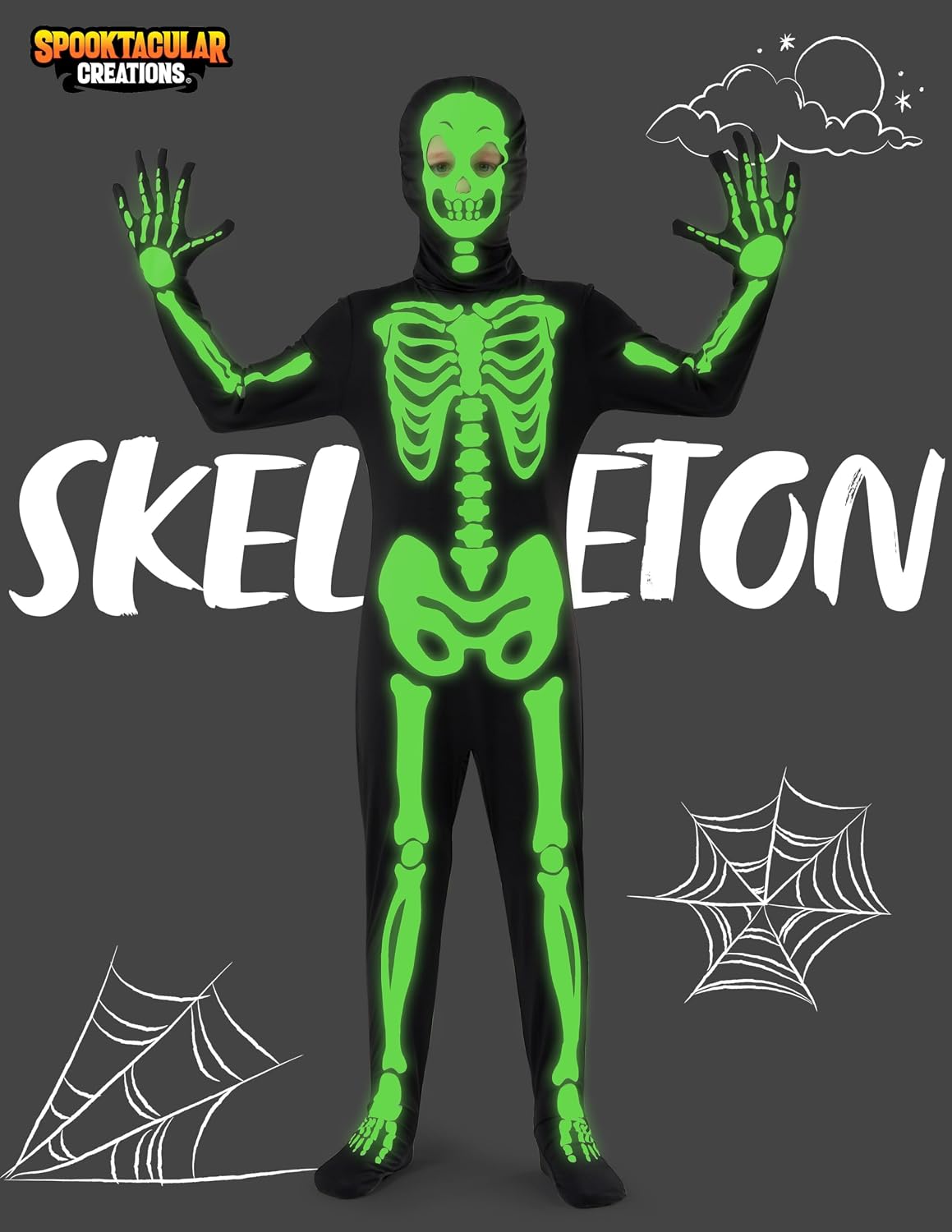 Spooktacular Creations Boy Halloween Skeleton Costume, Halloween Skeleton Costume for Kids, Bone Outfit, Bone Jumpsuit