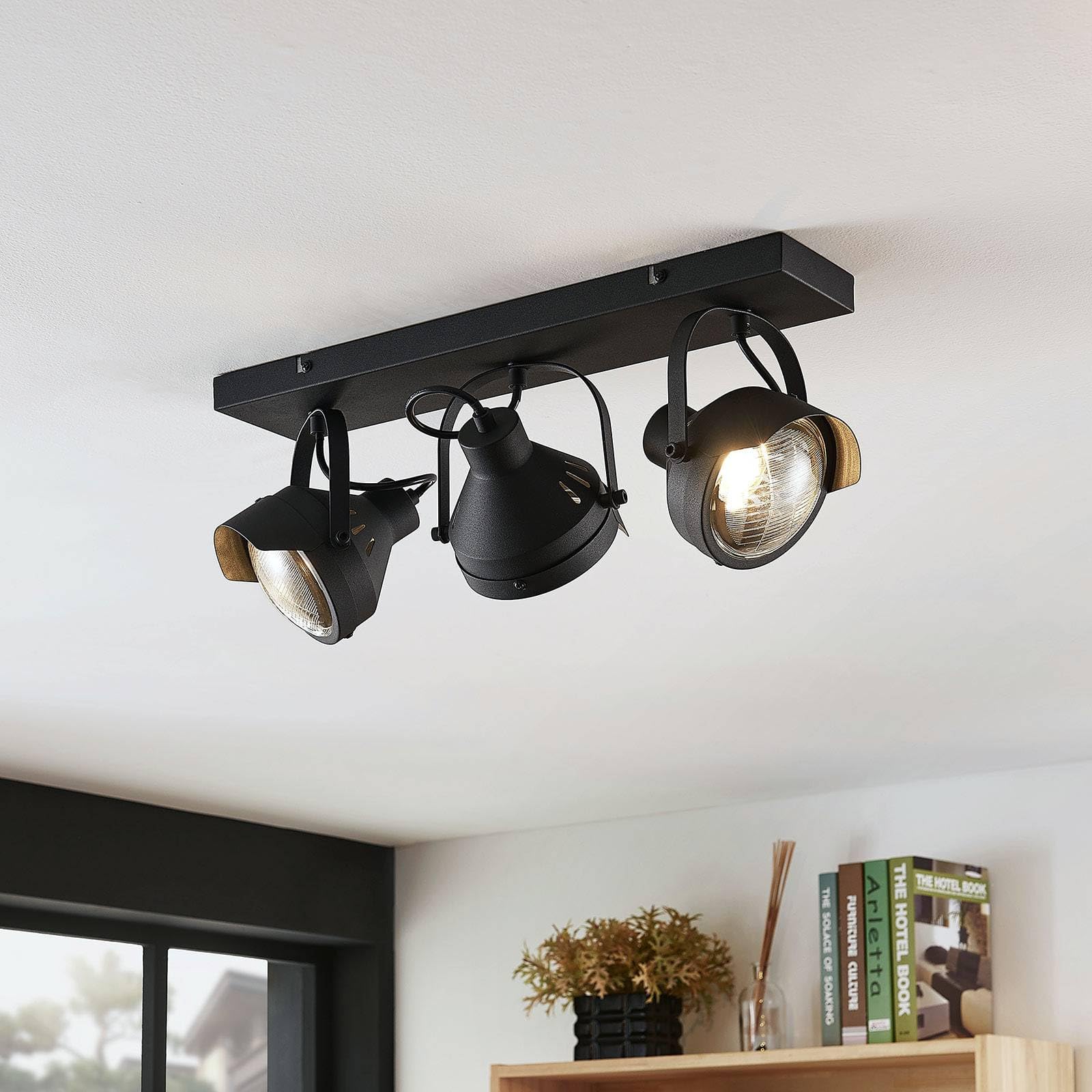 Lindby Strahler Henega (Vintage, Industriell) in Schwarz aus Metall (3 flammig GU10) - Deckenlampe Deckenleuchte Lampe Spot Wohnzimmerleuchte