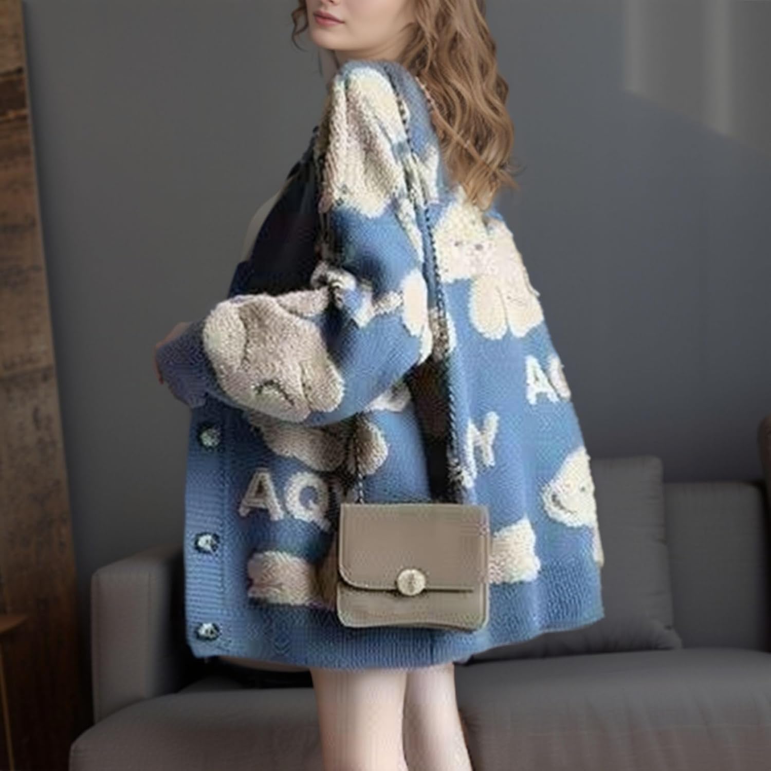 Chevara Women’s Cute Bear Knitted Cardigan Long Sleeve Button Up Fuzzy Bear Cardigans Sweaters - Image 3