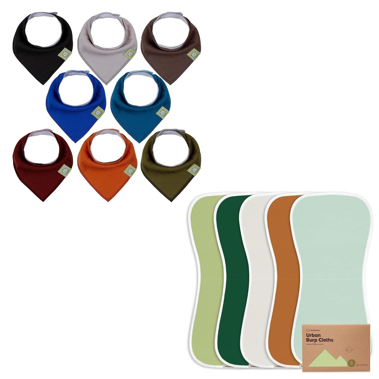 KeaBabies 8-Pack Baby Bandana Drool Bibs and 5-Pack Burp Cloths for Baby Boys and Girls - Stylish Unisex Bandana Bibs - Ultra Absorbent Burping Cloth, Burp Clothes
