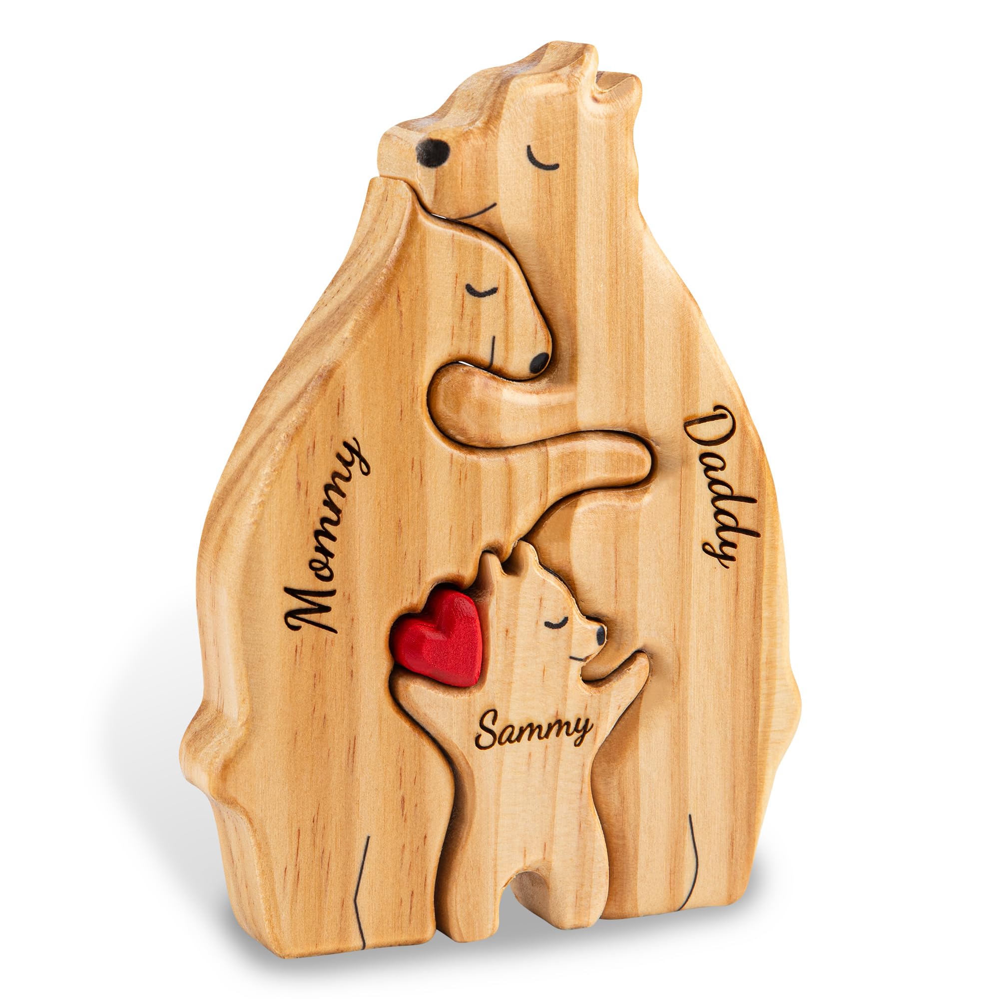 Personalized Wooden Bear Family Puzzle with Names, Custom Puzzles, Customized Gifts for Mom, Dad, Kids, Baby, Gift for Grandparents, Birthday Present, Holidays, Home Decor, Housewarming - 3 Bears