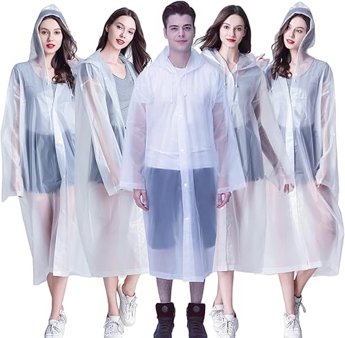 Ponchos de lluvia para adultos reutilizables, paquete de 2 a 5 impermeables para mujeres y hombres, abrigo impermeable con capucha con cordón de