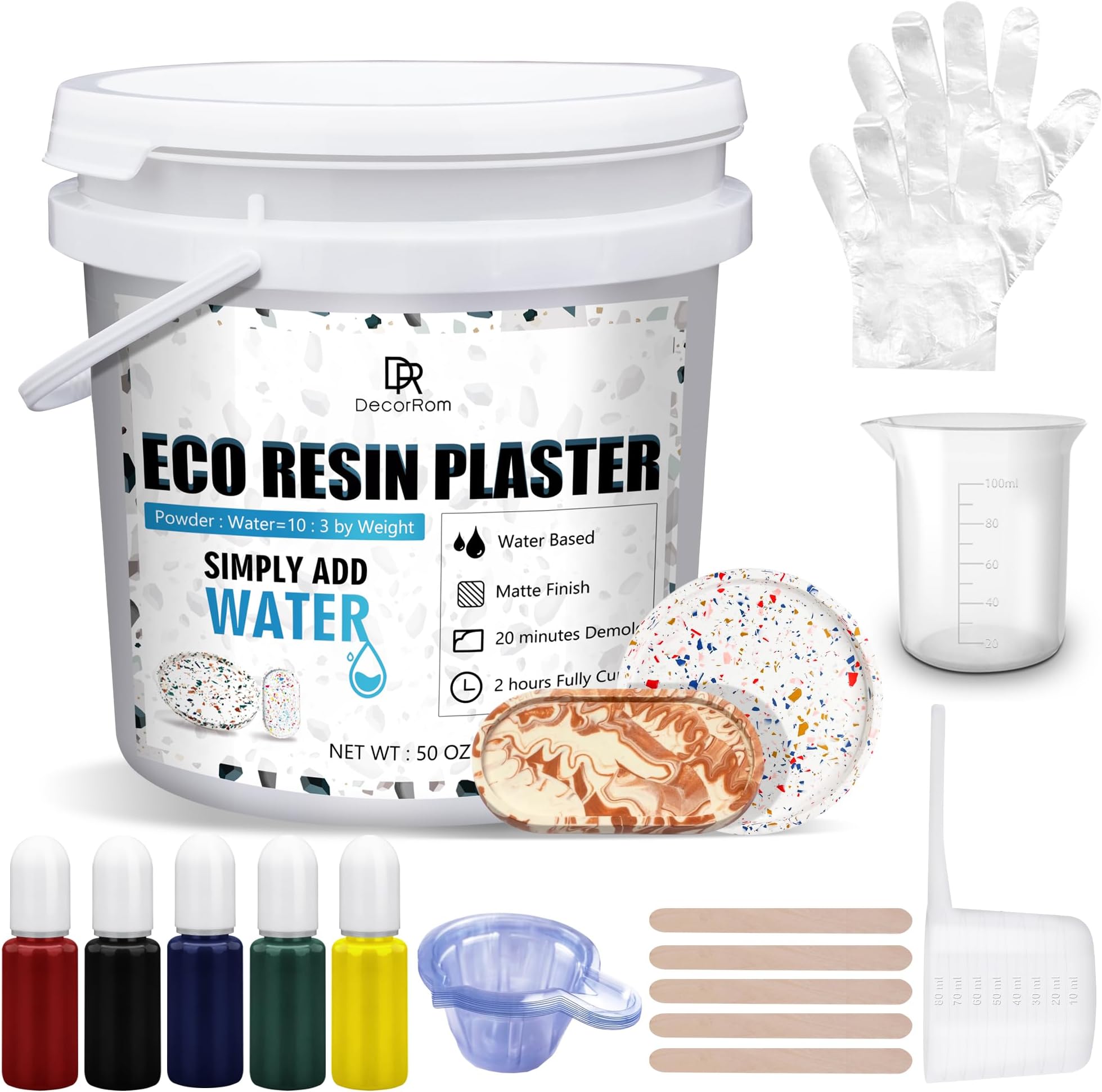Eco Resin Casting Powder - 50oz / 1400g Fast Cured Plaster Casting Powder for Beginners - 20~30 Minutes Demold, Easy Mixing Water Activated Eco-Friendly Casting Resin for DIY Crafts Making, Home Art