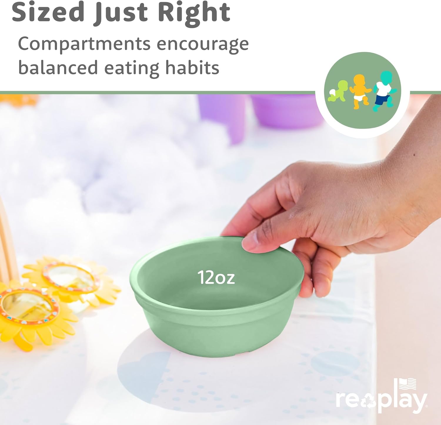 Re-Play 12 oz. Toddler Bowls Set of 4 - Kids Deep-Walled, Durable & Reusable Snack and Meal Bowls, Dishwasher & Microwave Safe, BPA-Free, Made in USA from Recycled Plastic, Desert Roses - Image 8