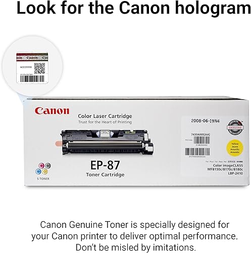 Miniatura 5 de Canon Tóner original, cartucho EP-87 amarillo (7430A005), 1 paquete, para impresora láser Canon Color imageCLASS MF8170c, MF8180c
