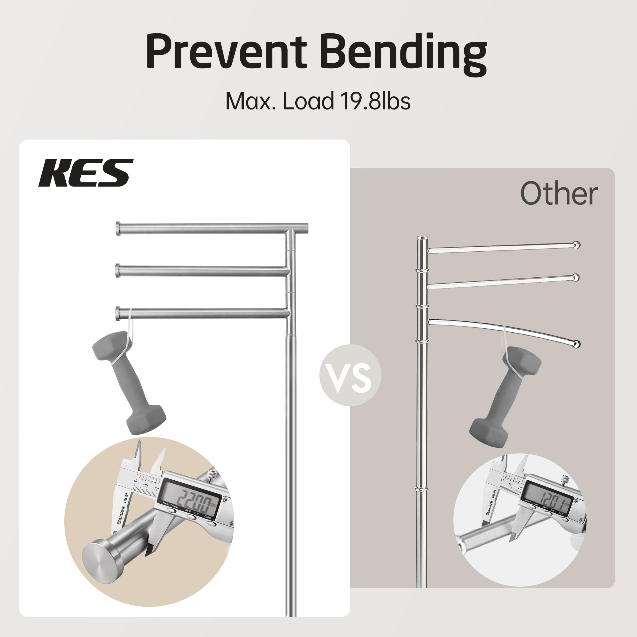 Amazon.com: KES 獨立式毛巾架適用於浴室,附加重大理石底座,40 英吋(約10.8 公分)地板站立毛巾架3 個旋轉桿優質18/8  不鏽鋼拉絲表面處理BTH219-2 : 居家與廚房