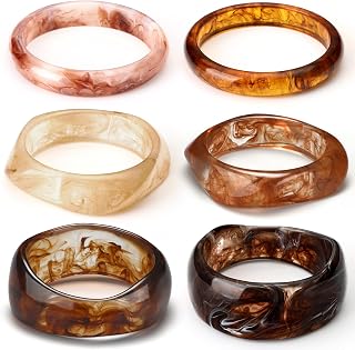 Landical 6-Pack Chunky Acrylic Resin Bangle Bracelets for Women - Punk Geometric Wide Thick Cuff Jewelry
