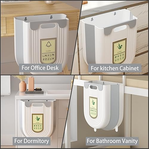 Miniatura 7 de Basurero colgante de cocina, cubo de basura plegable para cocina, cubo de basura plegable pequeño de compost, cubo de basura de 2.6 galones debajo