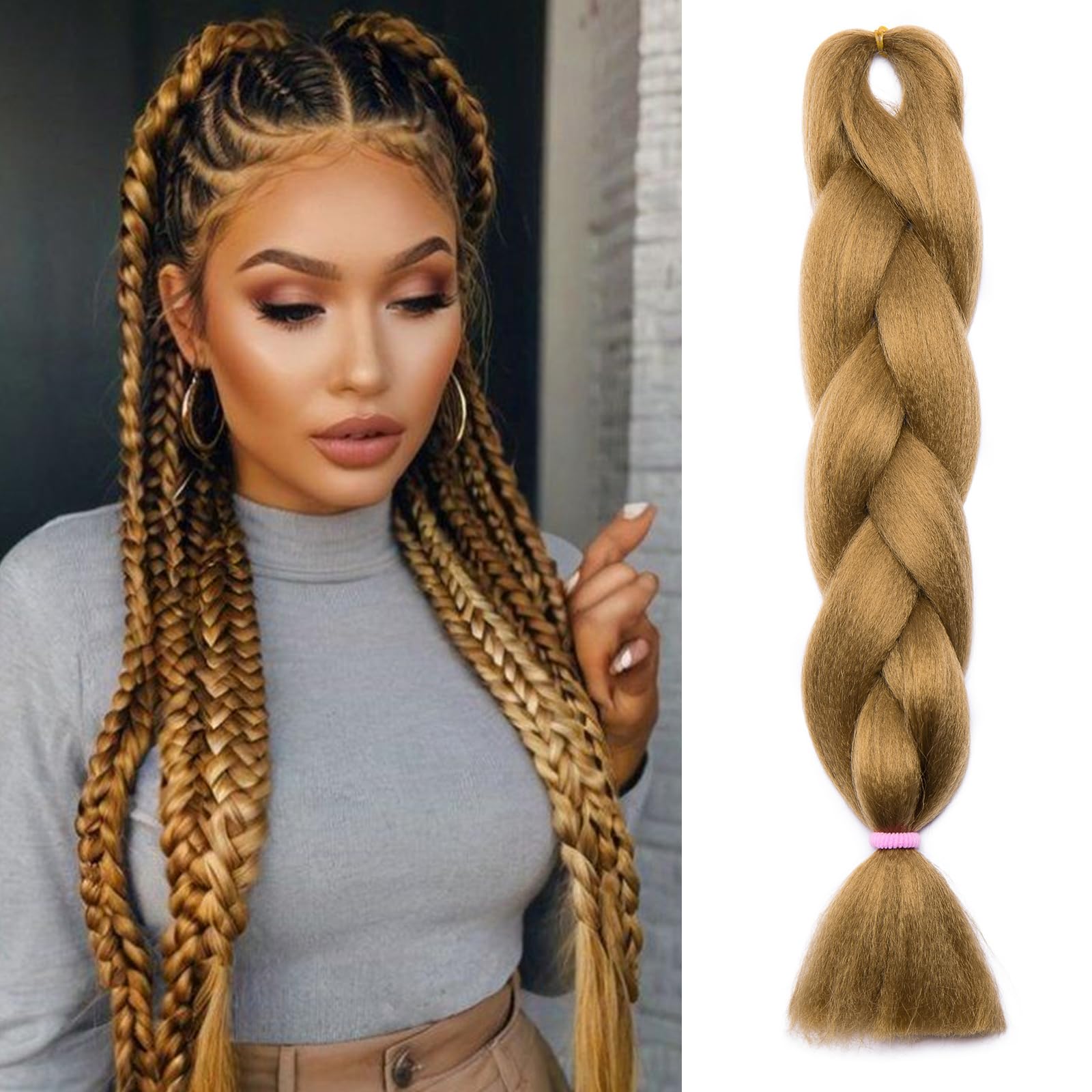 TESS 24 Inch Braiding Hair Festival Accessories DIY Rainbow Twisted Hair Extensions Crochet Synthetic Wig for Women UK 1 Colour #6 Dark Gold