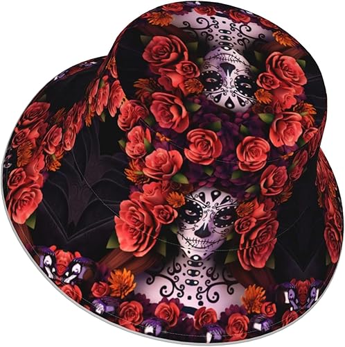 Miniatura 3 de YYHHAOFA Sombrero de pescador reflectante sombrero ligero y transpirable para viajes, senderismo y actividades al aire libre, Día de los Muertos,