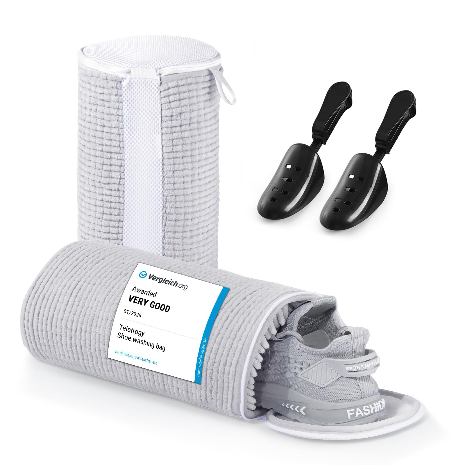 Teletrogy Bolsa Lavadora Zapatillas 2 Piezas, Bolsa para Lavar Zapatillas en Lavadora de Cremallera con Horma, Limpiar Los Zapatos sin Deformación, Bolsa de Zapatos para Lavadora de Reutilizable, Gris