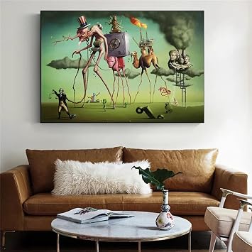 HOLEILUCK The American Dream by By Salvador Dali Wall Art Canvas Paintings Famous Artwork Reproductions Pictures For Living Room 90x130cm/35x51inch With-Frame Ready to Hang