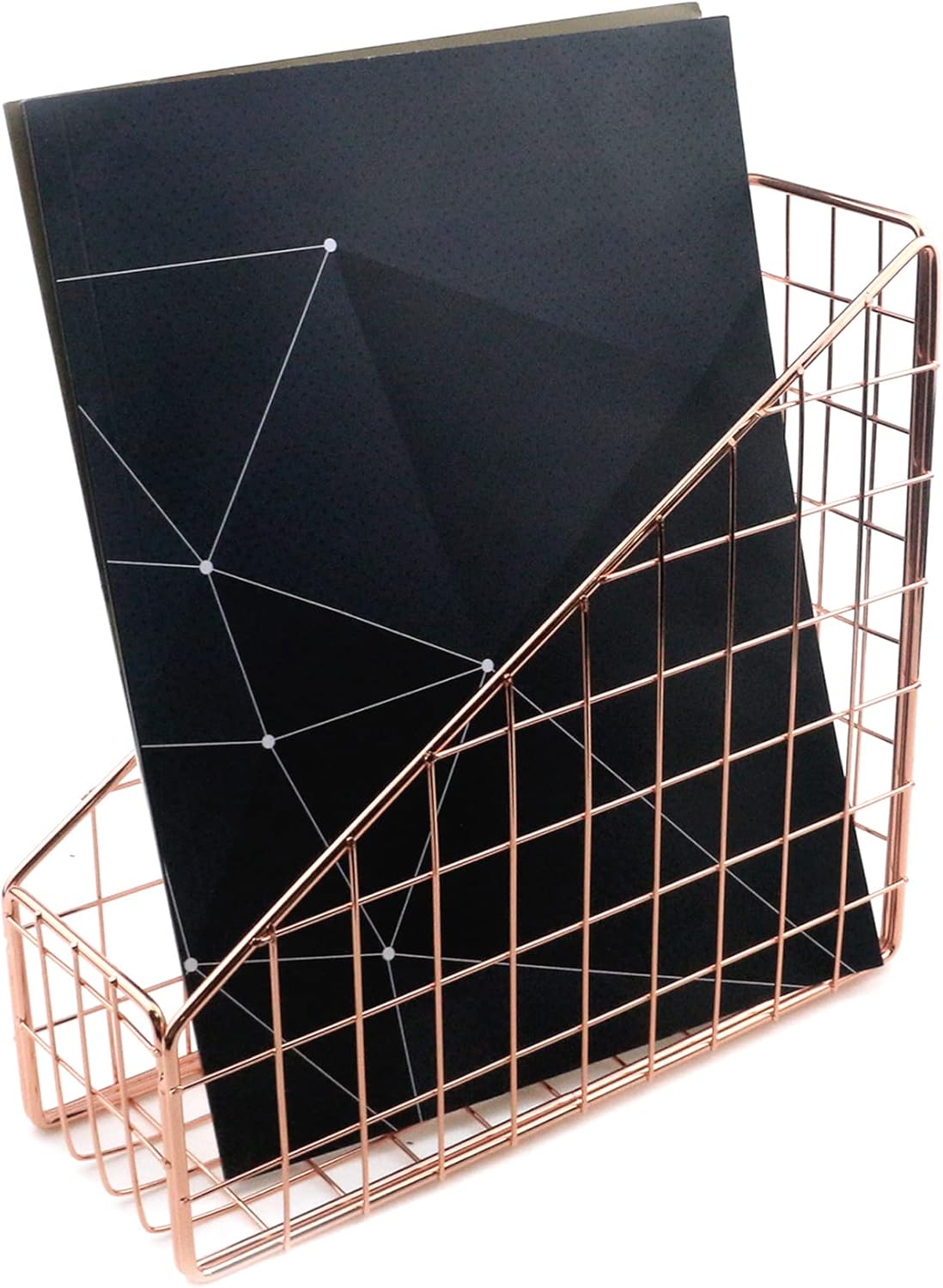 Coshar Minimalist File Holder Metal Wires Magazine Organizer Document Rack Letter File Storage Organizer Desktop Accessory - Rose Gold