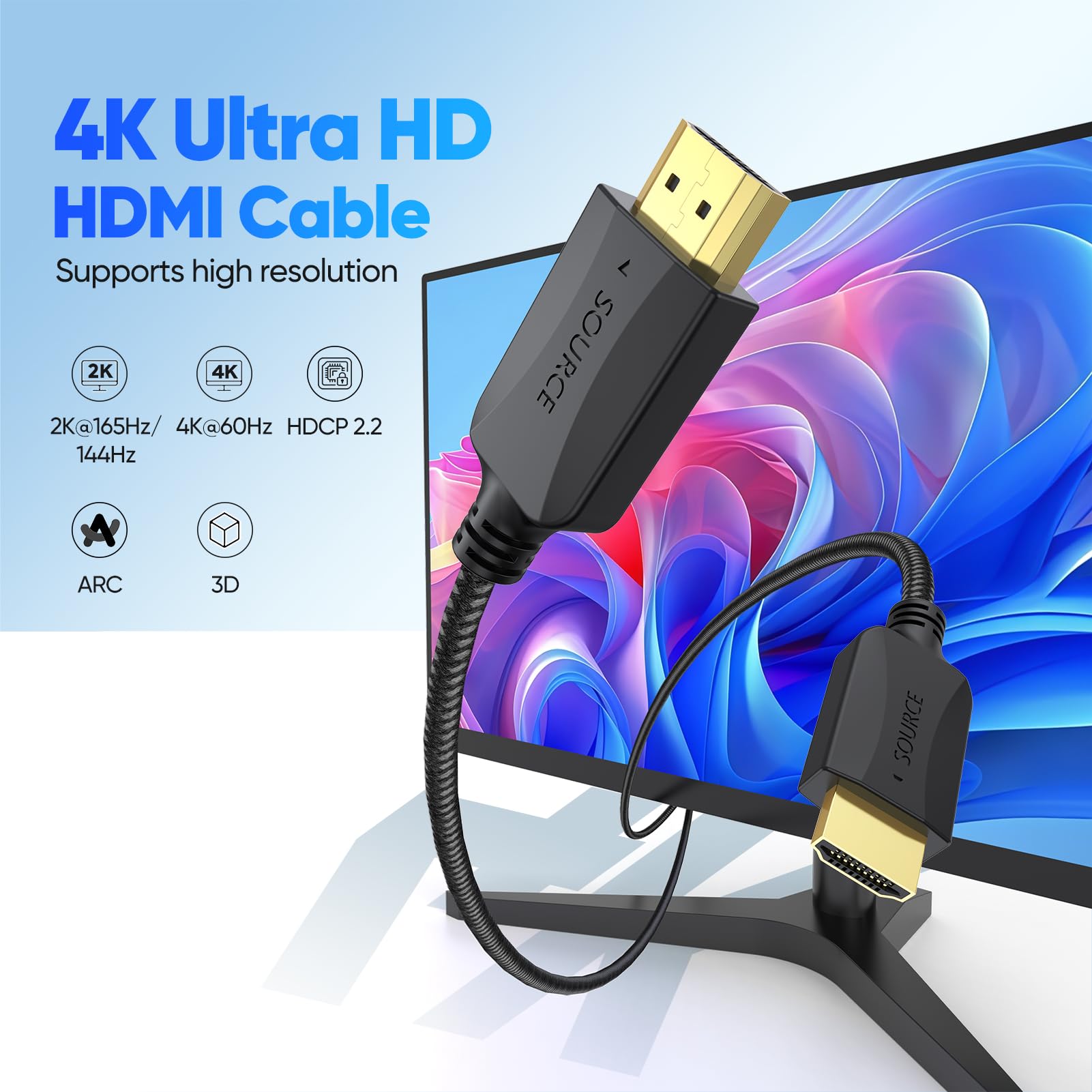 Paquete de 10 cables HDMI de 6 pies, 4K HDMI para computadora, TV, paquete múltiple trenzado, cable HDMI 2.0 blindado de alta velocidad macho flexible con Ethernet, 4K HDR HDCP 2.2, 3D ARC y CL3