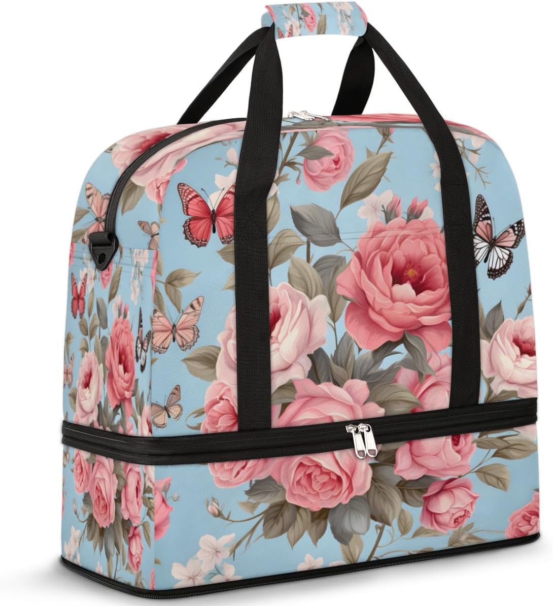 QsirBC Butterfly Animals Design Gym Bag for Women Duffle Tote with Shoes Compartment Men Weekender Duffel for Dance Travel Sports Swimming Overnight