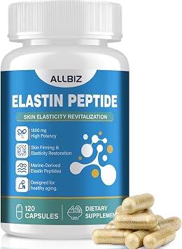 ALLBIZ Elastin Peptide Supplement 120 Capsules, 1800mg High Potency, Marine-Derived Elastin Peptides Complex, Daily Nutritional Supplement