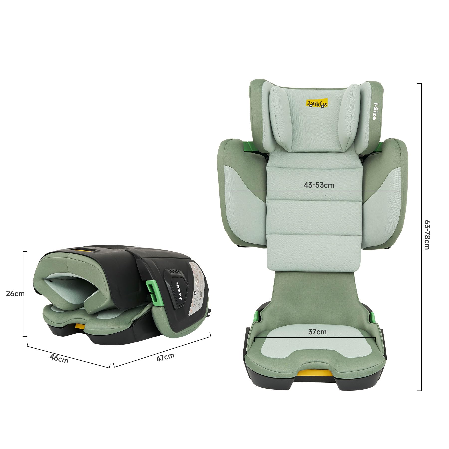 Jovikids i-Size Siège Auto Voyage ISOFIX pour Groupe 2 3, ECE R129, Enfant de 3 à 12 ans, 100-150cm, ECE R129, Siège Profond et Pliable, Léger（Vert）