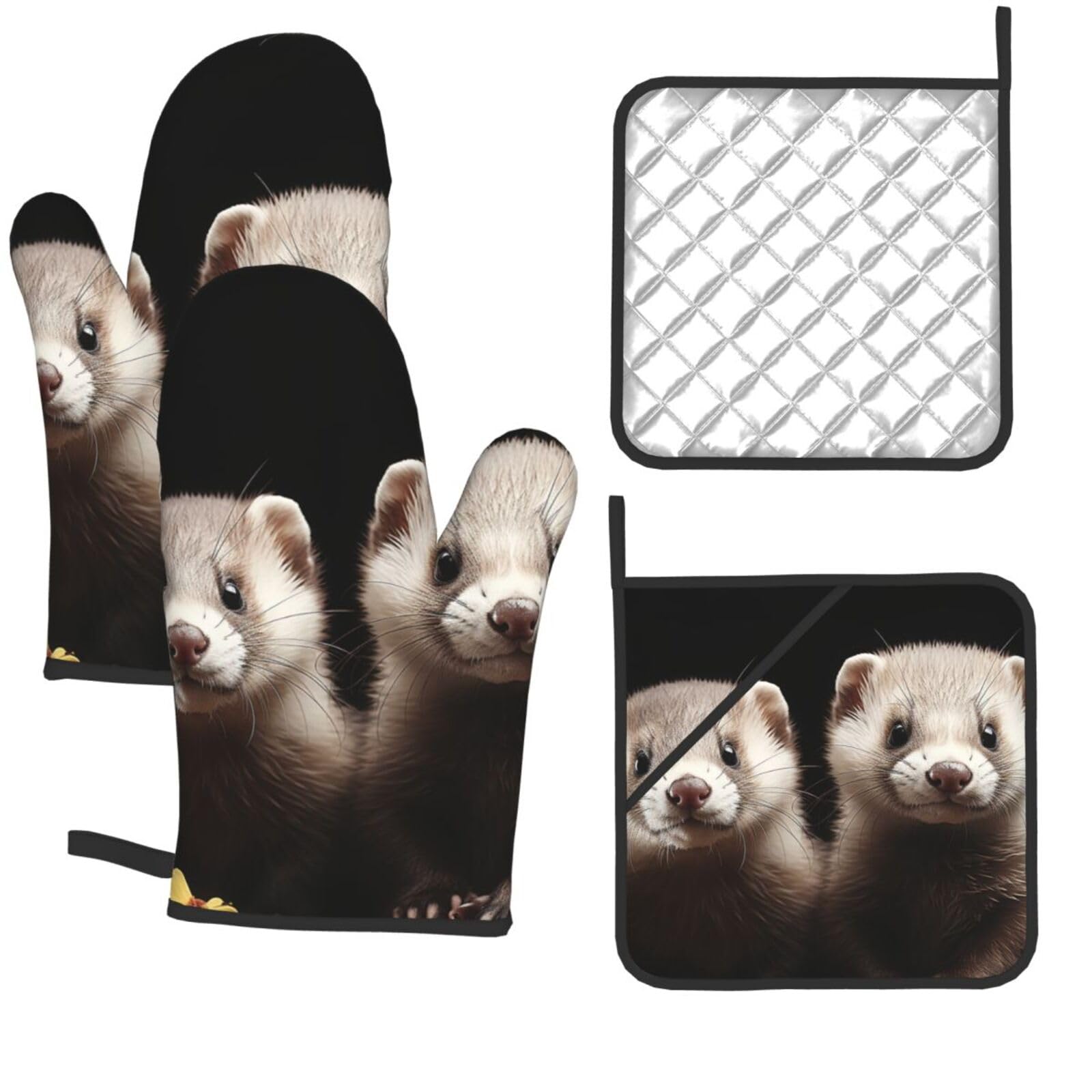 4 Pcs Oven Mitts and Pot Holders Set 500°F Heat Resistant Oven Gloves and Hot Pads Kitchen Mittens Cooking Gloves Potholders for Baking Grilling BBQ