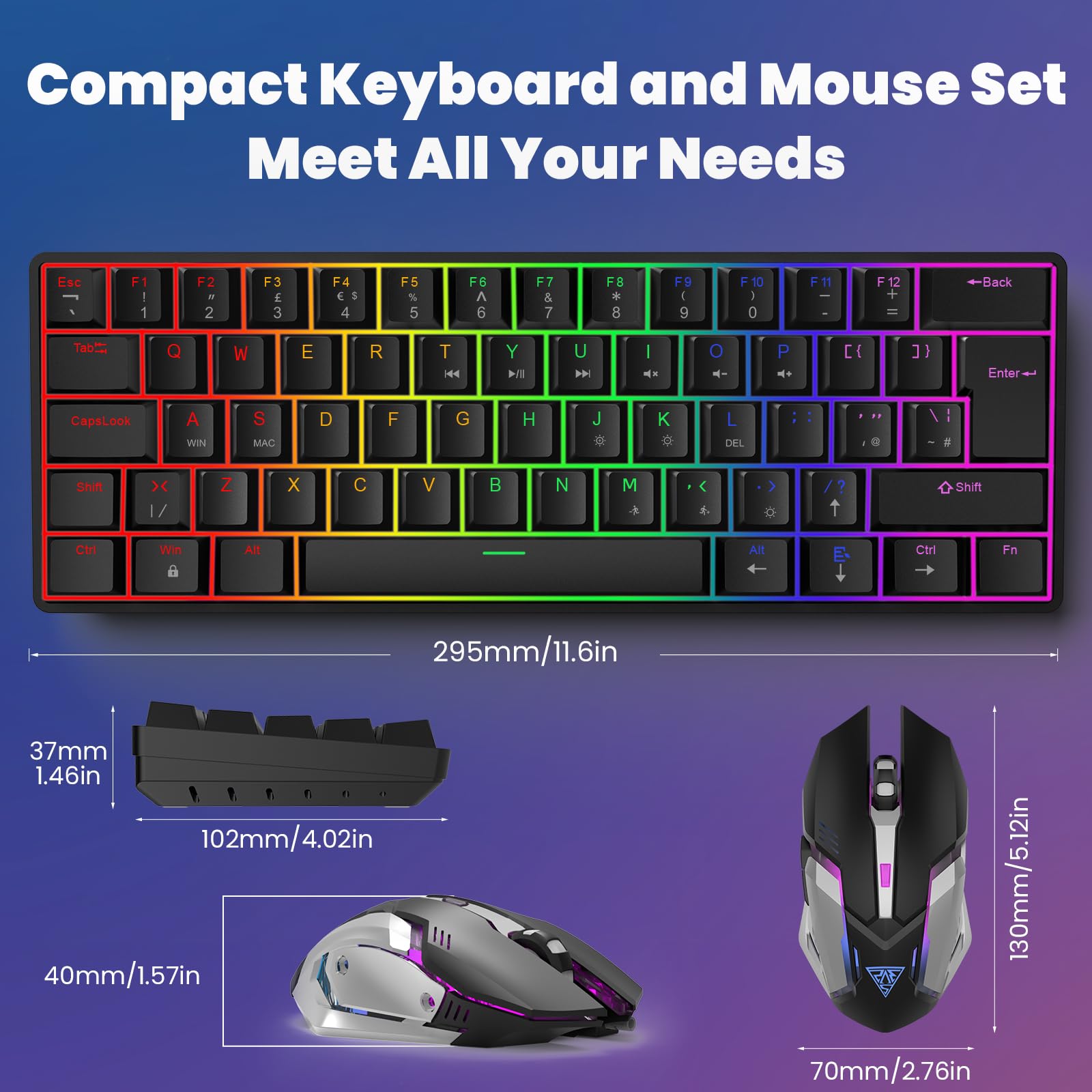 LAMA Combo clavier et souris mécaniques à 60 % pour les jeux, disposition britannique, 61 touches