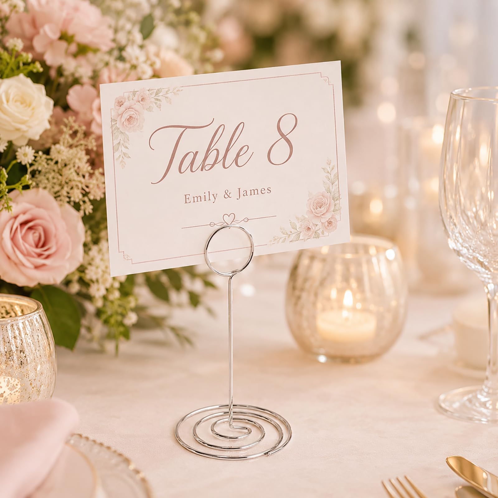 36 Stk. Tischnummernhalter Silber, Set für Hochzeit und Event, Metall mit rundem Standfuß, verschiedene Größen, für Karten, Fotos und Notizen