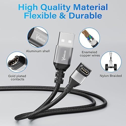 Miniatura 5 de Cable cargador de reloj Garmin en ángulo recto de 10 pies, USB A de 90 grados a Garmin Cable adaptador de carga rápida trenzado para Garmin Fenix,