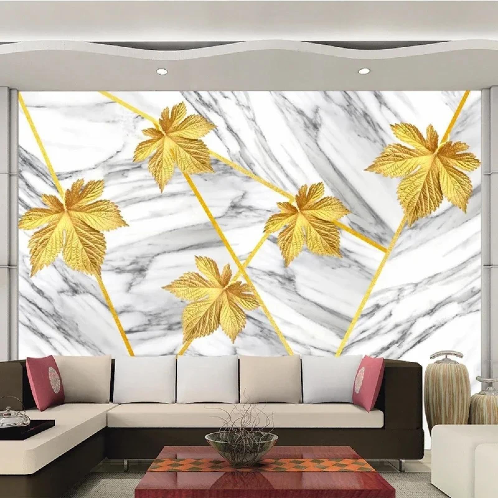 Papier peint mural 3D feuille d'érable marbre art mural intérieur autocollant