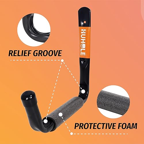Miniatura 19 de HUHOLE Ganchos de escalera de garaje resistentes, 4 piezas, perchas de escalera de montaje en pared negras con brazo jumbo de 13.6 pulgadas