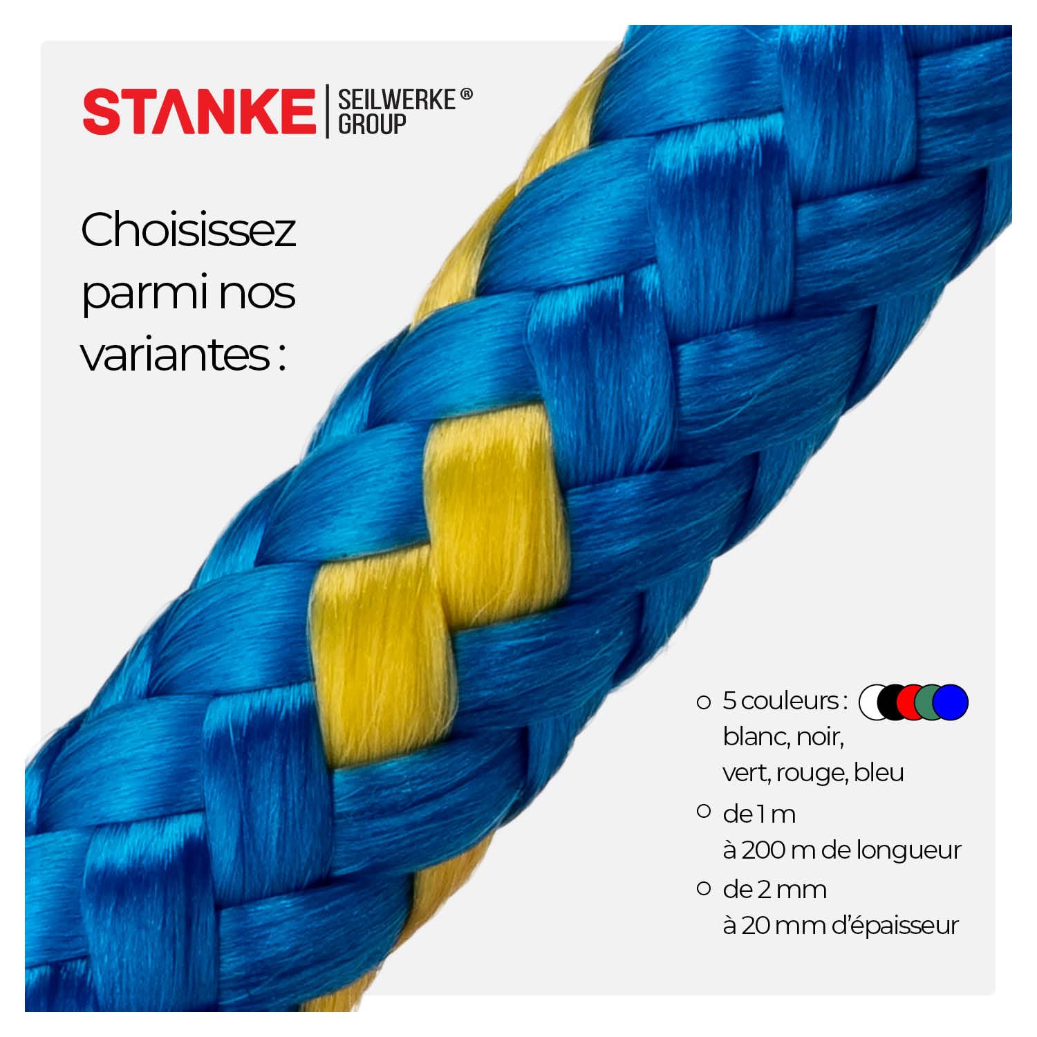 Seilwerk STANKE Corde polypropylène Bleue avec Fils marqueurs Jaunes 6mm 200 m - Ficelle agricole, pour Plants de tomates - Corde tressée pour Le Sport, la Survie, la Construction