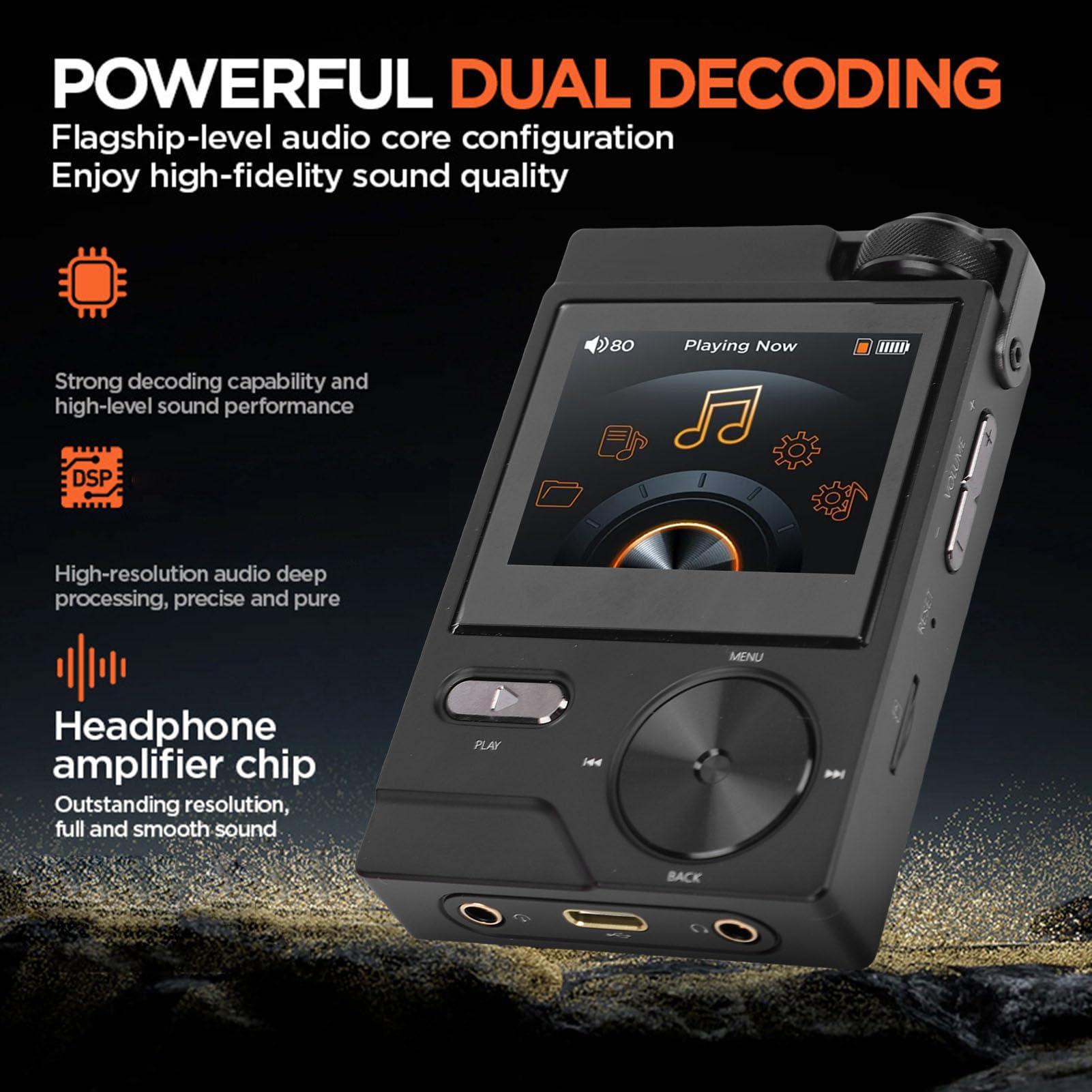 VBESTLIFE HiFi-MP3-Player, Verlustfreies DSD FLAC, 2-Zoll-LCD-Bildschirm, Hochauflösender Tragbarer Audioplayer mit 64-GB-Speicherkarte, Unterstützt Bis zu 256 GB