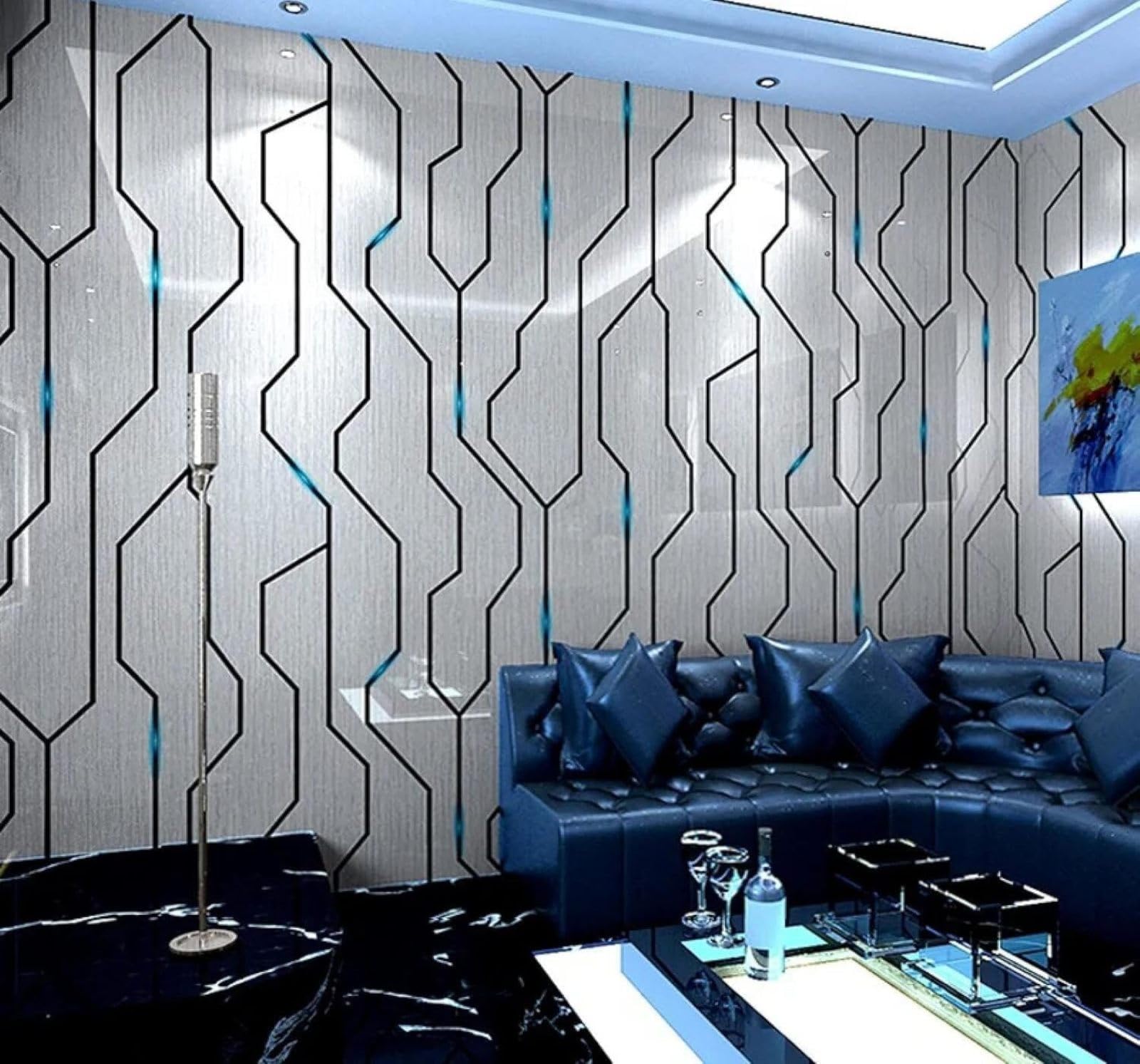 XLMING Minimalist Silver Grey Lines Tech Pattern 3D Wallpaper Silky Texture Home Study Office Grey Dining Room Sofa Bedroom Living Room TV Backdrop-200cm×140cm