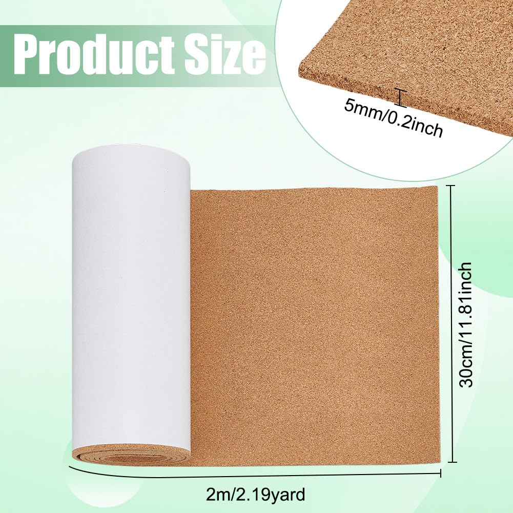 BENECREAT - Rollo de corcho autoadhesivo de 2 m x 30 cm, rollo de pizarra de corcho (5 mm de grosor), superficie autoadhesiva fácil de cortar para decoración interior, artesanía hecha a mano