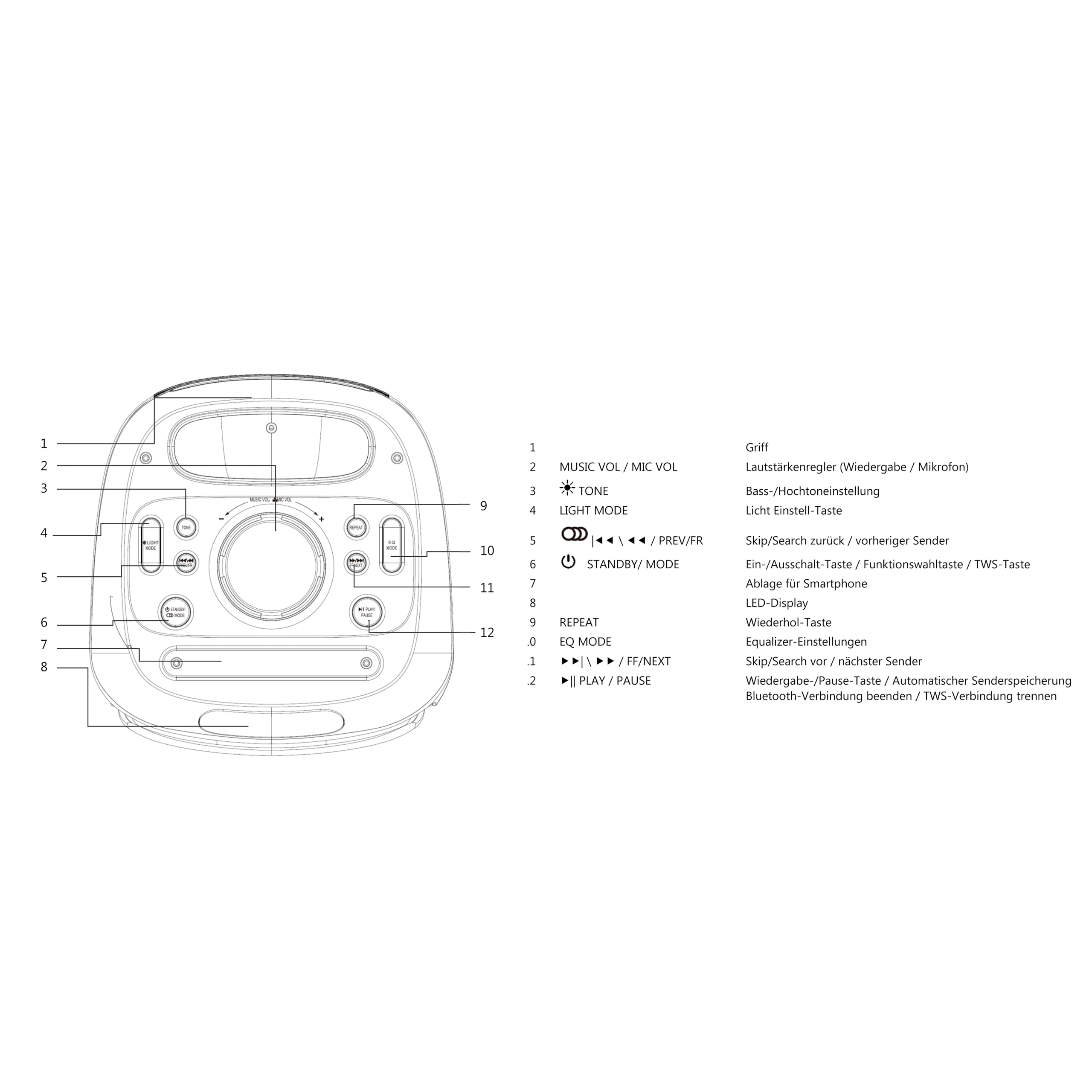 Mobile Beat SB-TWS 100 BT Soundbox, jusqu'à 7 h d'autonomie, lumières LED, poignée de Transport Pratique, Batterie, Fonction de Charge USB pour appareils externes