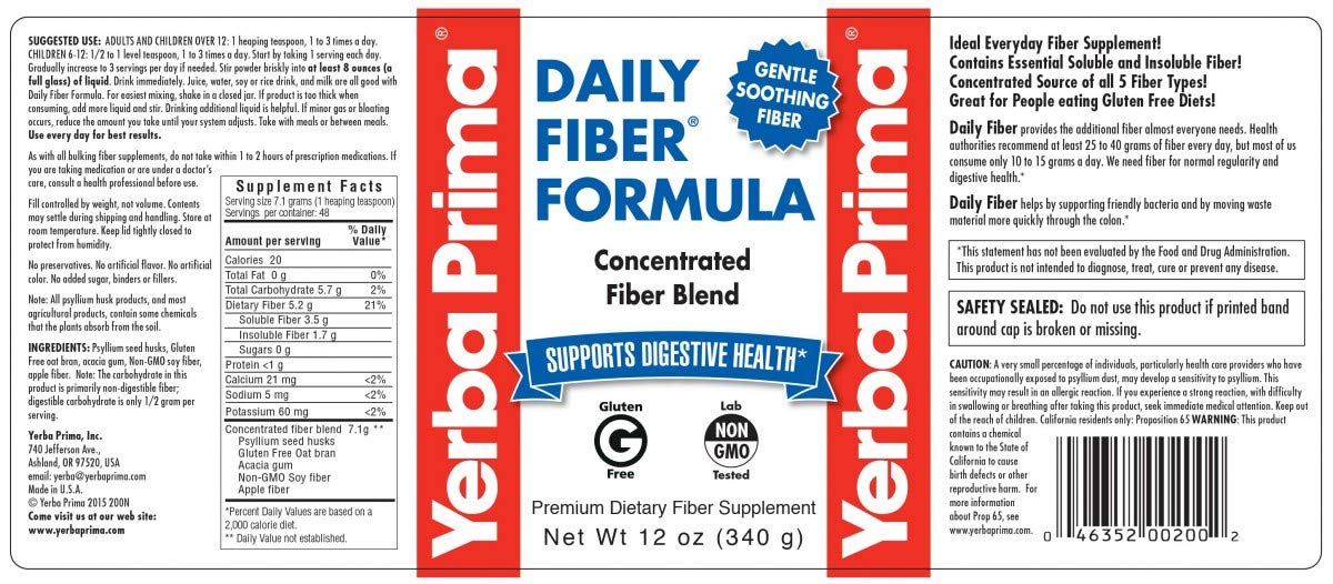 Yerba Prima Daily Fiber Formula 12 oz (3 Pack) - Soluble & Insoluble Dietary Fiber Supplement - Colon Health - Vegan, Non-GMO, Gluten-Free — Amazon image 2