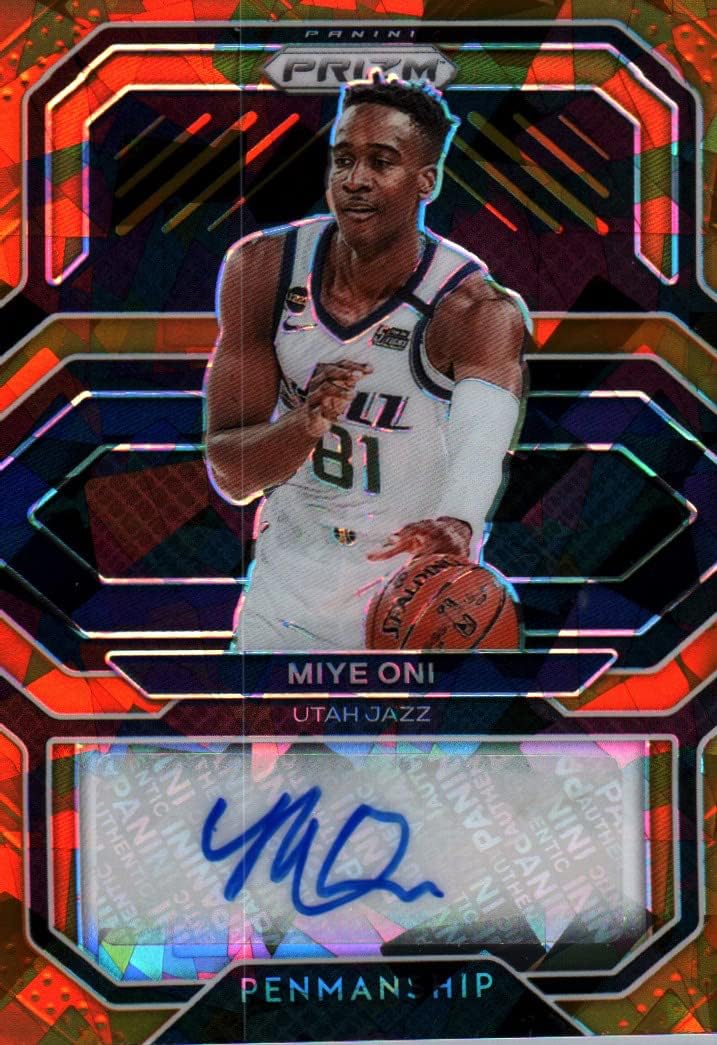 Miye Oni Autographed Orange Prizm Penmanship Collectible Basketball Card - 2021 Panini Orange Prizm Penmanship Basketball Card #PE-MON (Jazz) Free Shipping & Tracking