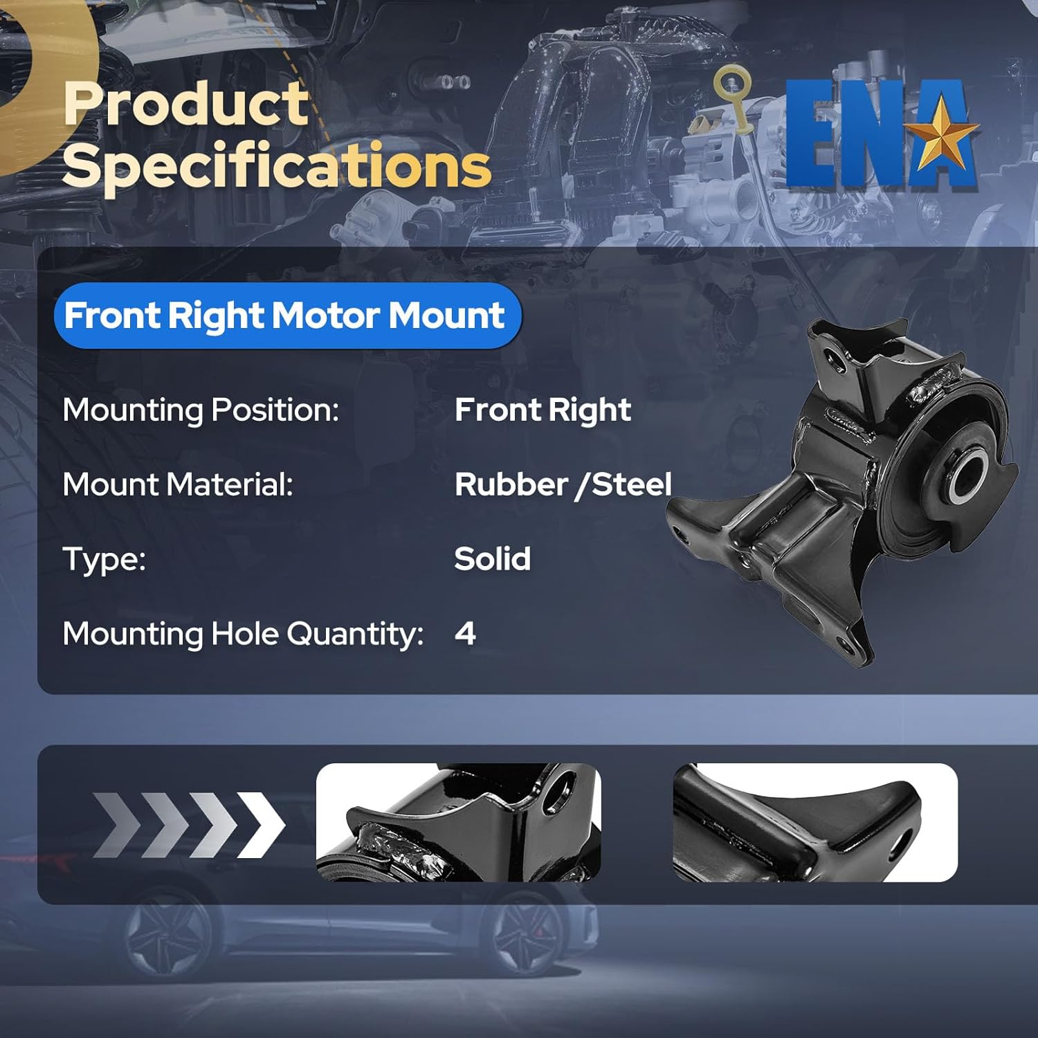 ENA Front Right Engine Motor Mount Compatible with Honda Accord 1998-2002 V6 3.0L, Odyssey 1999-2004 V6 3.5L, Acura CL 2001-2003 V6 3.2L, TL 1999-2003 V6 3.2L Replacement for A6552 EM8974 50820S0KA81