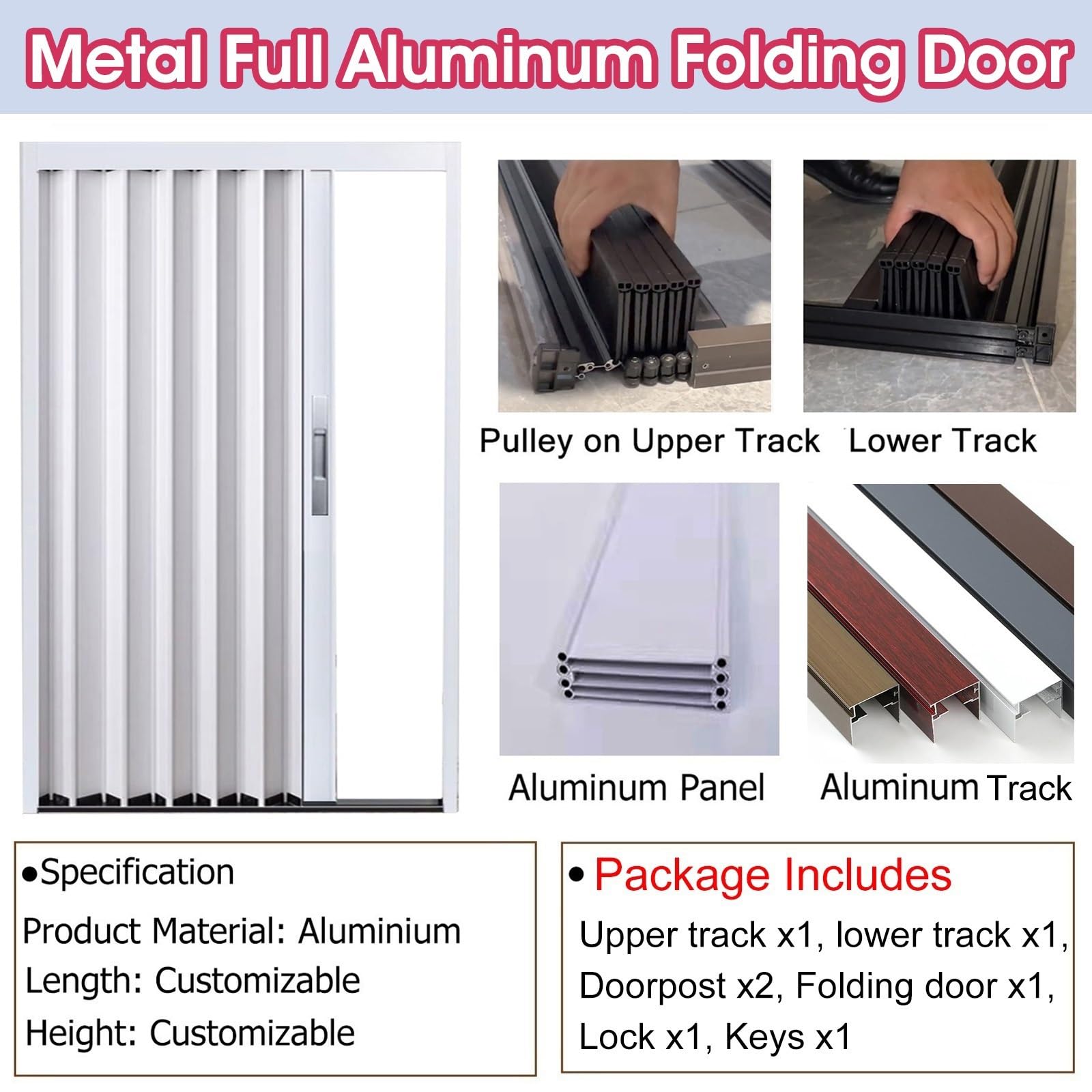 ZAQYCM Schiebetür Falttür Aluminium Falt Raumteiler Tür Weiß, Ersatz Für Heimbüro Einzelfalttür 230 220 215 210 200 190 180 160 150 140 130 120 110 100 90 86 80 70 60 cm innentüren(H 205cm,W 120cm)