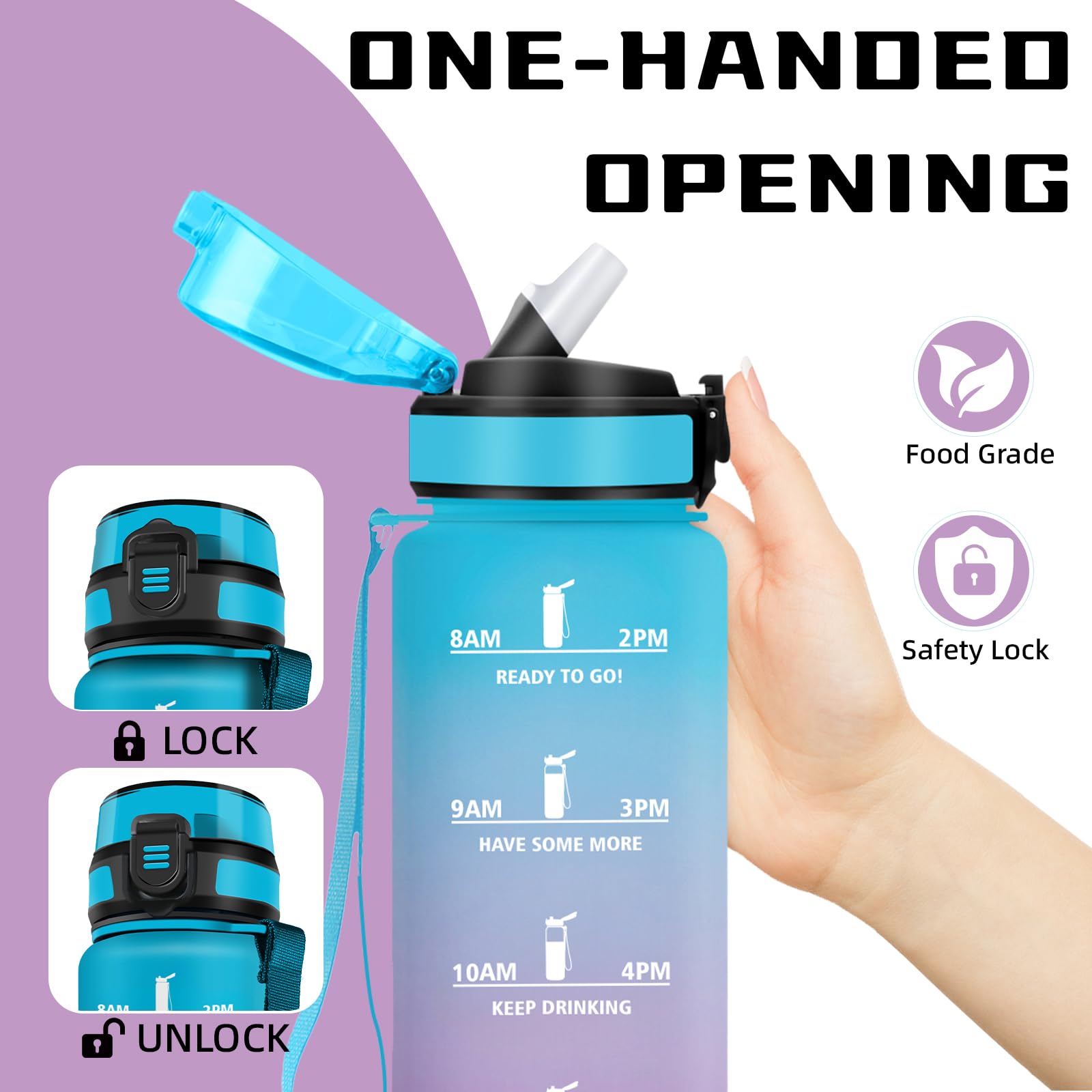 Mujigaga Borraccia 1 litro, Borraccia con Cannuccia, Senza Perdite, Borraccie Motivazionale, Facile da Pulire, Bottiglie Acqua Con Slogan Motivazionale, Borracce per Ciclismo, Campeggio, Nuotare