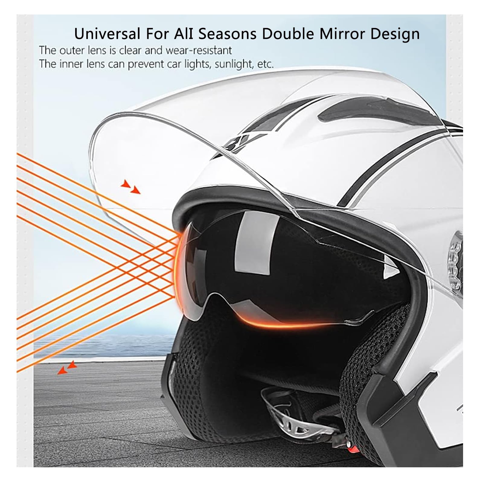 Caschi Moto Casco Mezza Faccia 3/4, Casco Moto Open Face Omologato DOT per Uomo Donna, Casco Moto da Strada con Doppia Visiera E Prese d'Aria Multiple