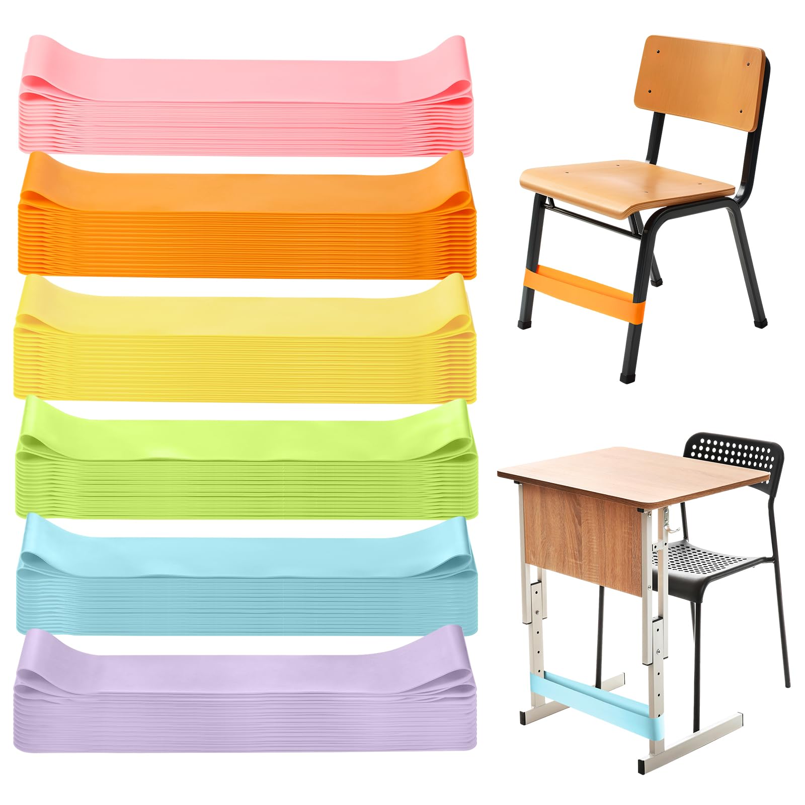 Sratte 60 Stück Stuhlbänder für Kinder mit zappeligen Füßen, Fidget-Bänder, alternative flexible Sitzgelegenheit im Klassenzimmer, für Kinder mit sensorischem ADHS, ADS, Autismus und sensorischen