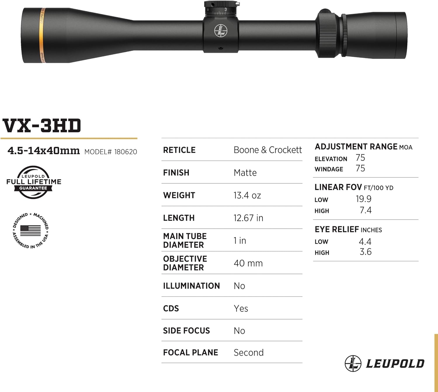 Leupold VX-3HD 4.5-14x40mm Riflescope