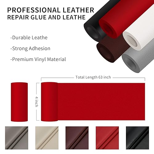 Miniatura 2 de DOCAS Cinta de reparación de cuero autoadhesiva de 4 x 63 pulgadas, cinta de reparación de cuero cortable para muebles, kit de reparación de vinilo