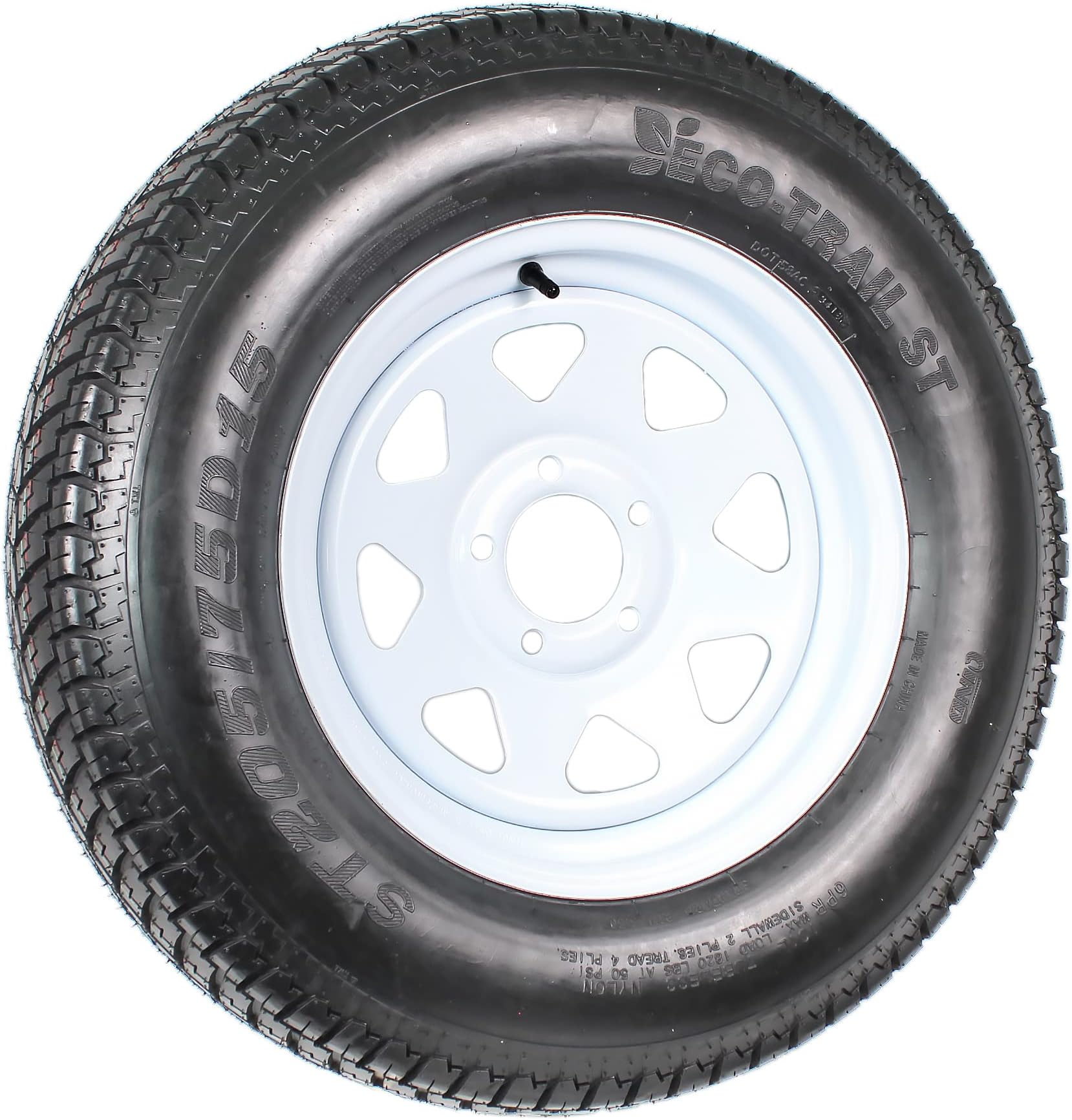 eCustomRim Trailer Tyre + Rim ST205/75D15 F78-15 205/75-15 38cm LRC 5 Lug Wheel White Spoke