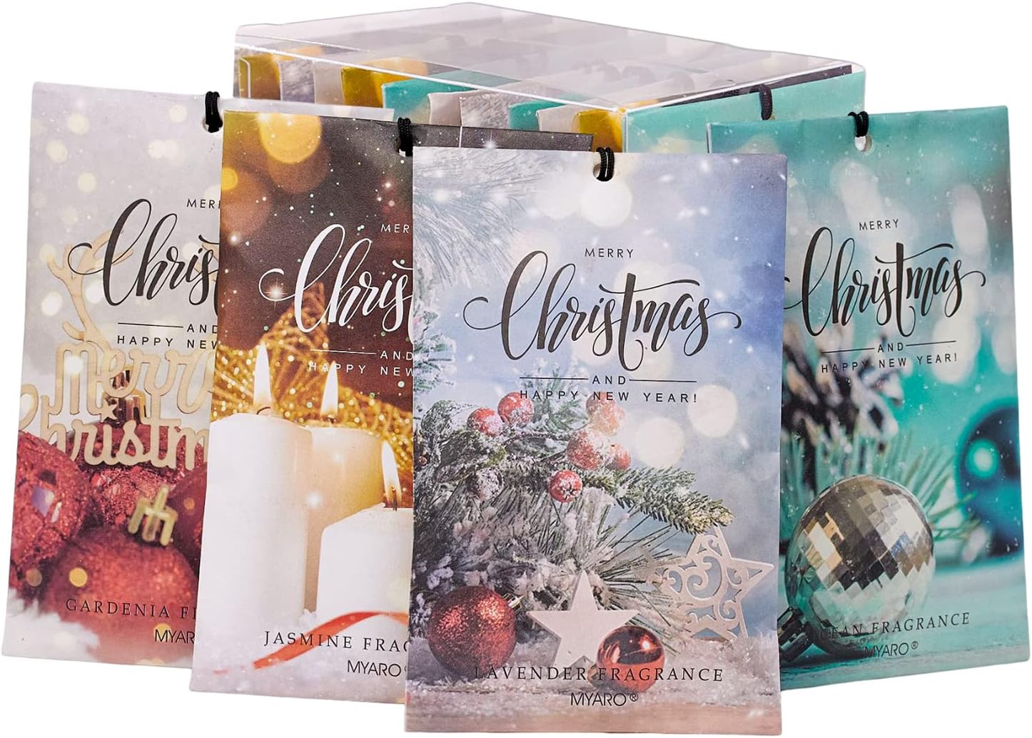 MYARO 12 Packs Christmas Scented Sachets for Drawer and Closet, Long-Lasting Christmas Sachets Bags Home Fragrance Sachet 4 Scents Option- Lavender, Ocean, Gardenia, Jasmine