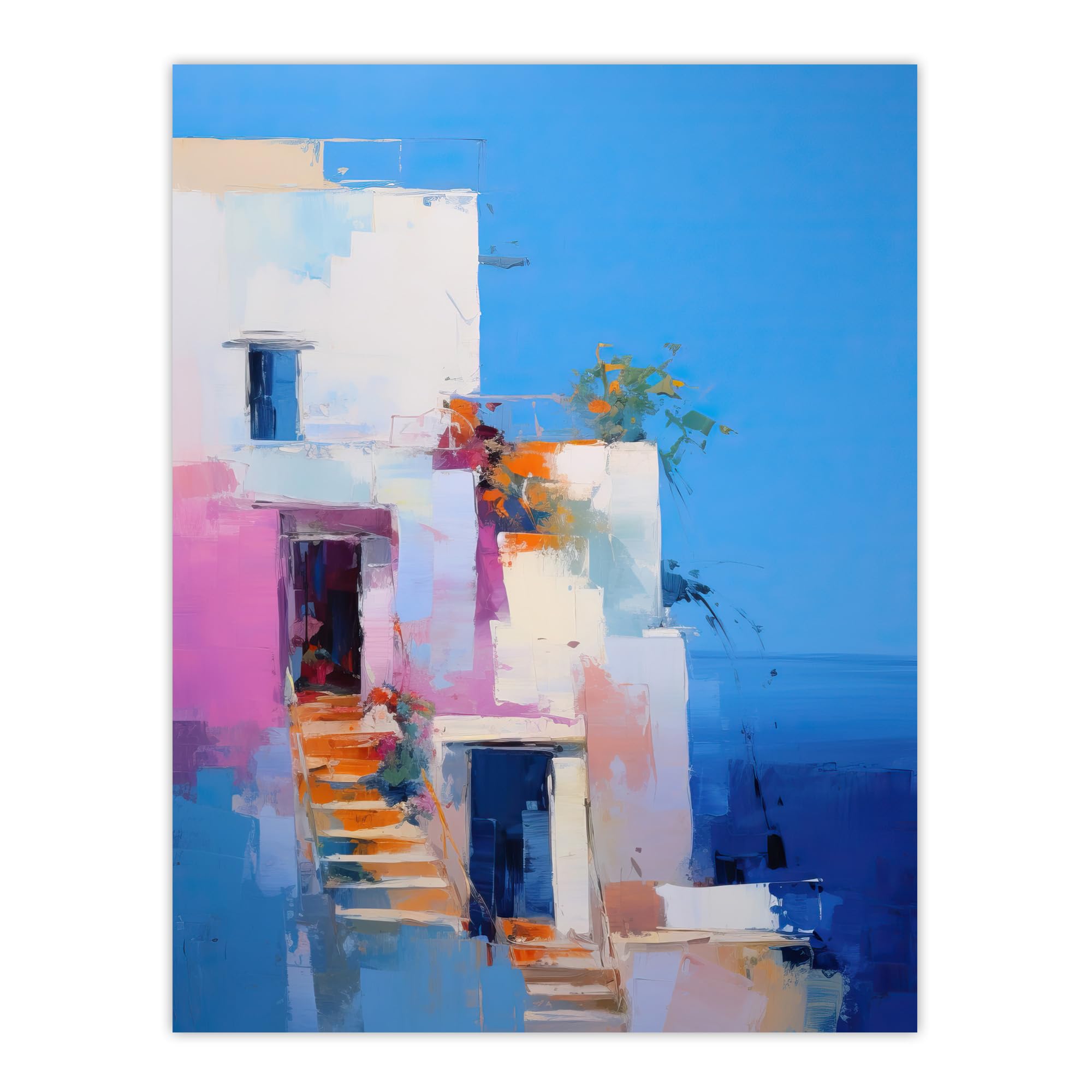 Wee Blue Coo Italian Daydream Abstract Oil Painting Blue Pink Orange Summer Holiday Destination Extra Large XL Wall Art Poster Print