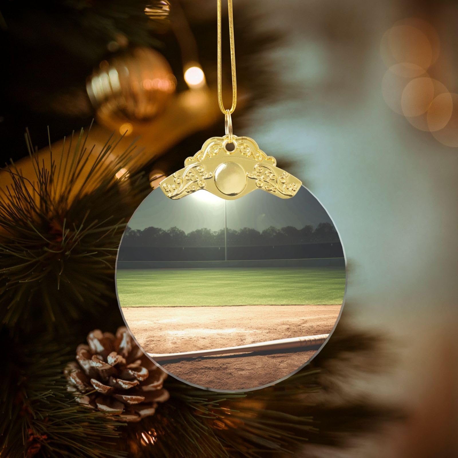 Crystal Christmas Ornaments for Christmas Tree Decoration Hanging Baseball Sports Field Ornament with Gold Ribbon Crafts Round Pendant for Keepsake Gifts Glass Xmas Decor Party Supplies