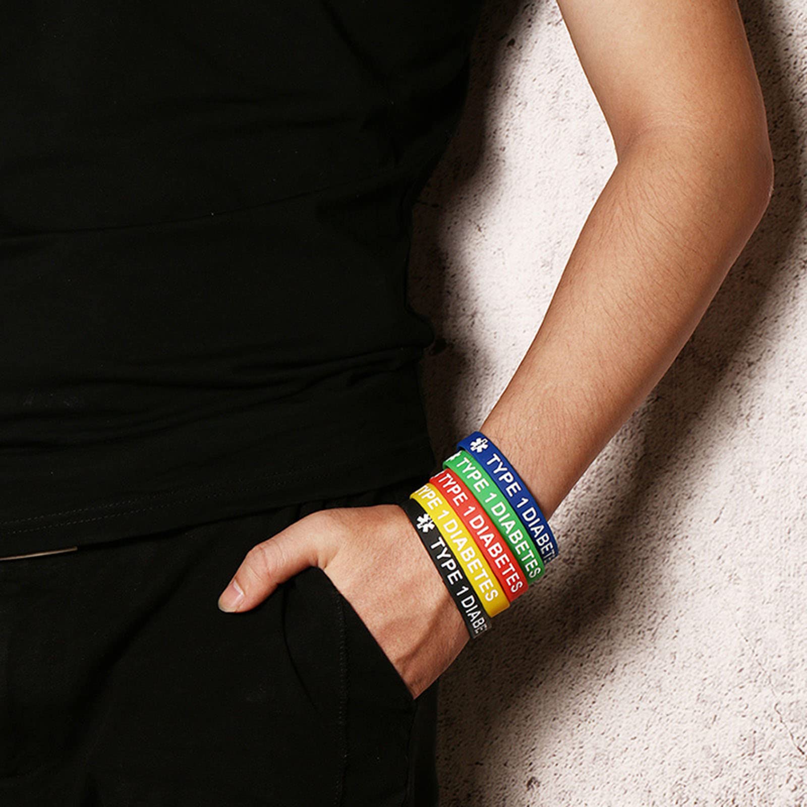 Pulseras de silicona para diabéticos tipo 1/2, impermeables, 7.5 pulgadas, unisex