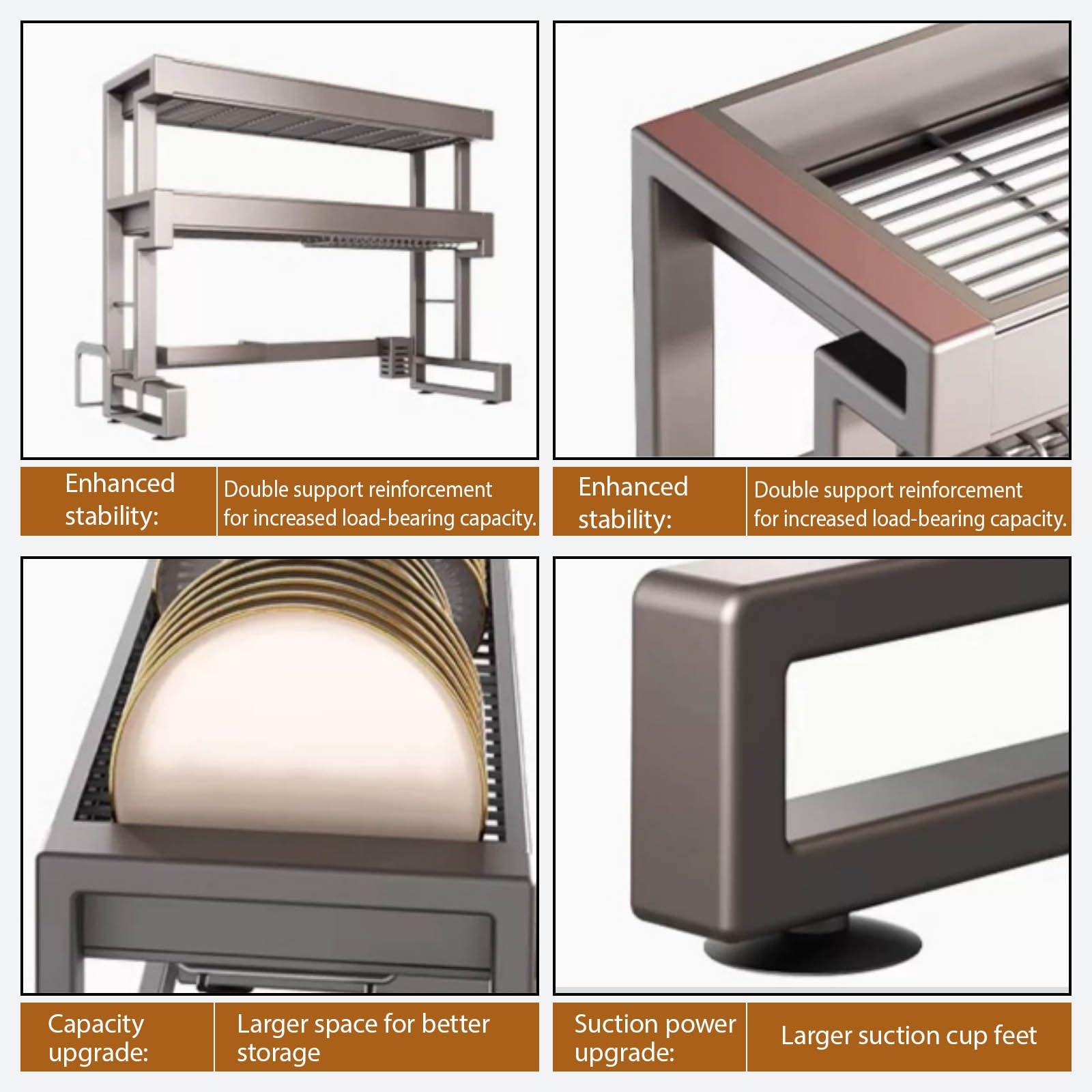 Escurridor de platos de acero inoxidable de 2 niveles para almacenamiento y organización eficientes, se adapta a platos, vasos, cuencos y cubiertos