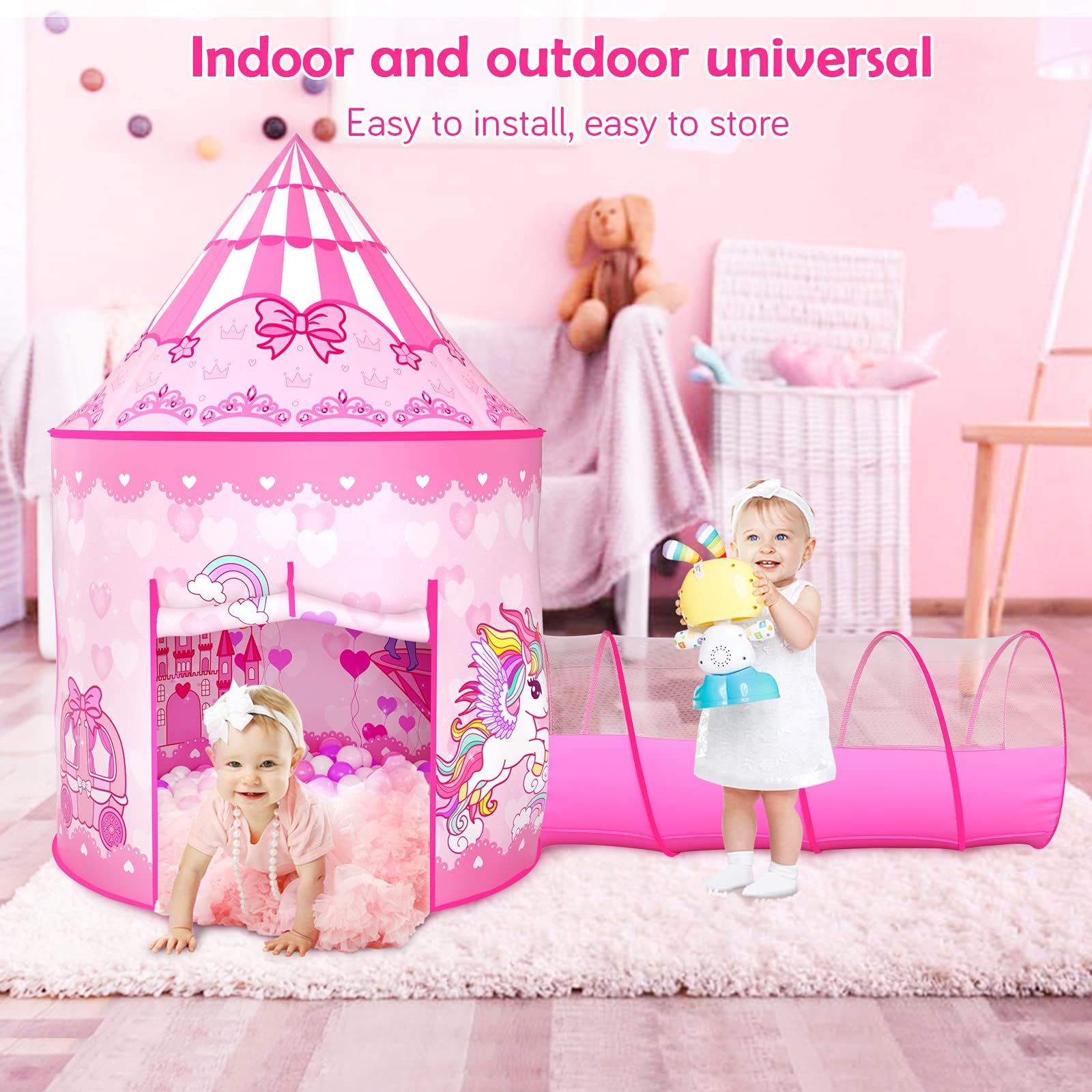 Tente Enfants - Tente de Jeu+Tunnel Enfant+Piscine à balles Pliable 3-en-1 - Grande Aire de Jeux de Jardin pour garçons Filles Bebe - Pop Up Enfant Intérieur Extérieur